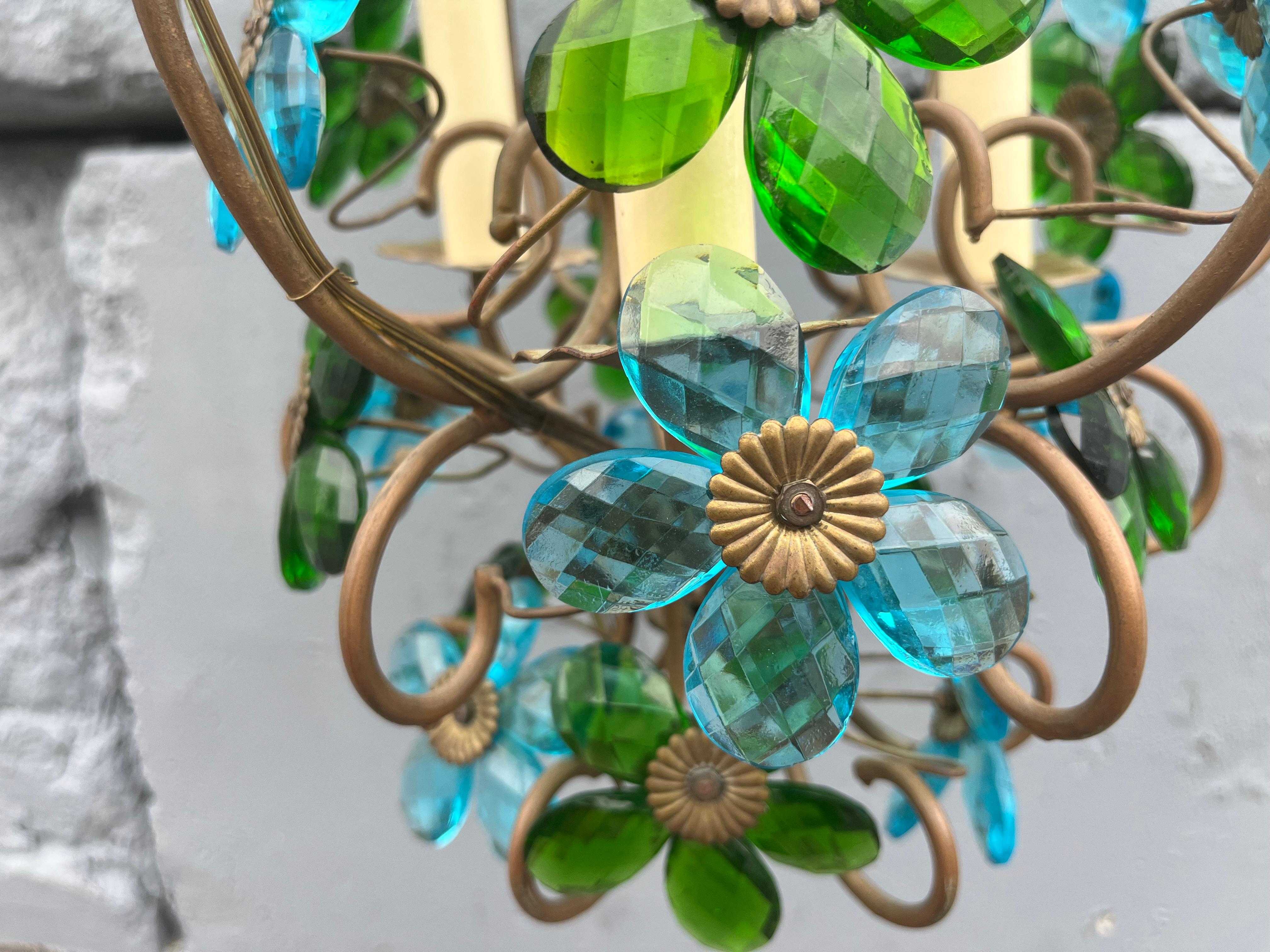 Lustre italien des années 1950 en verre à fleurs, pendentif, laiton, Murano en vente 10