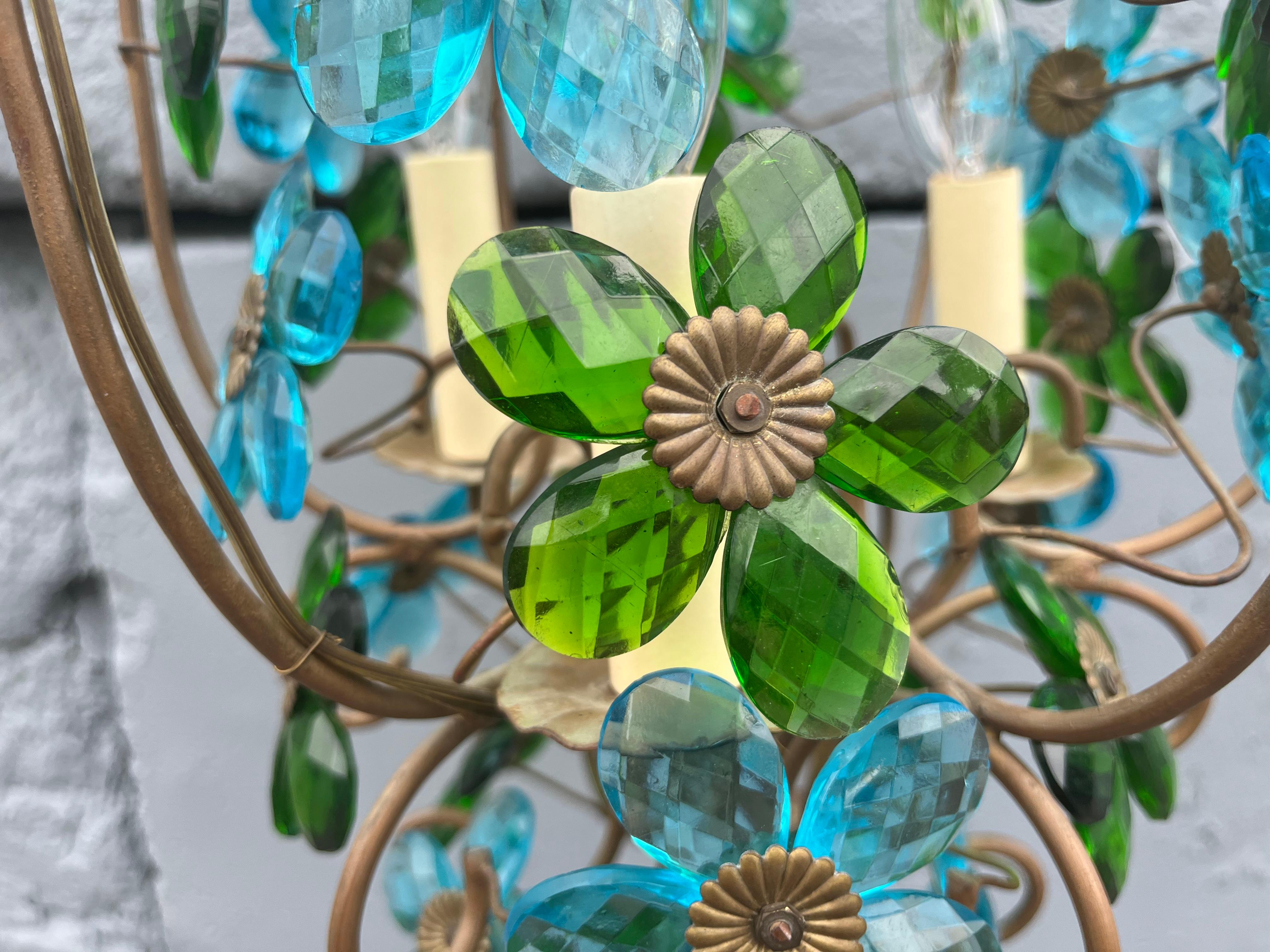 Lustre italien des années 1950 en verre à fleurs, pendentif, laiton, Murano en vente 11