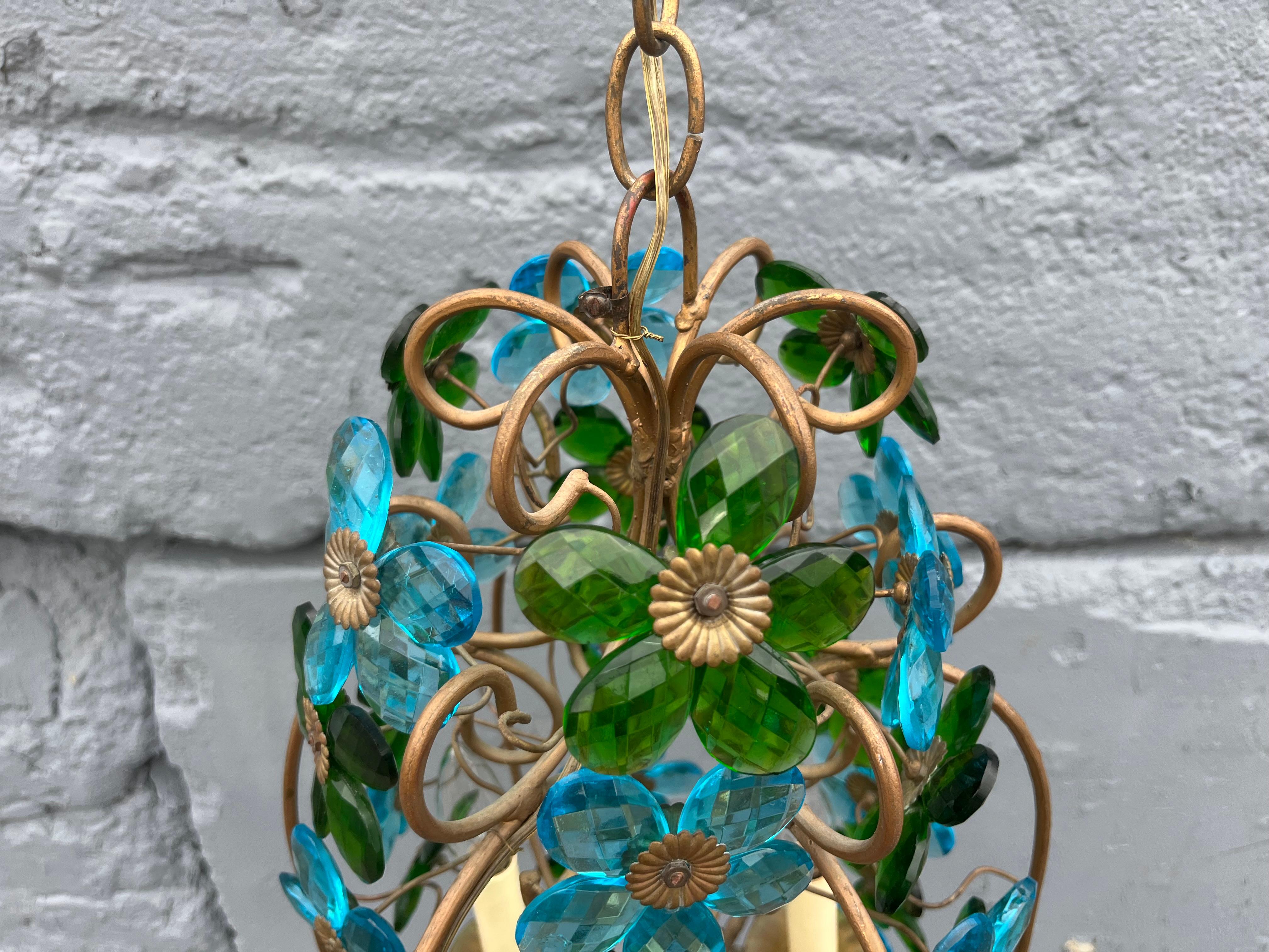 Lustre italien des années 1950 en verre à fleurs, pendentif, laiton, Murano en vente 12