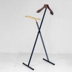 1950s Italian Folding Valet Stand in Beech, Iron and Brass by Fratelli Reguitti
