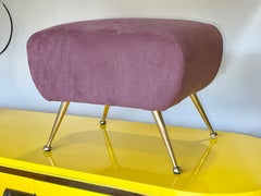 1950s Italian Foot Stool with Solid Brass Tapered Legs