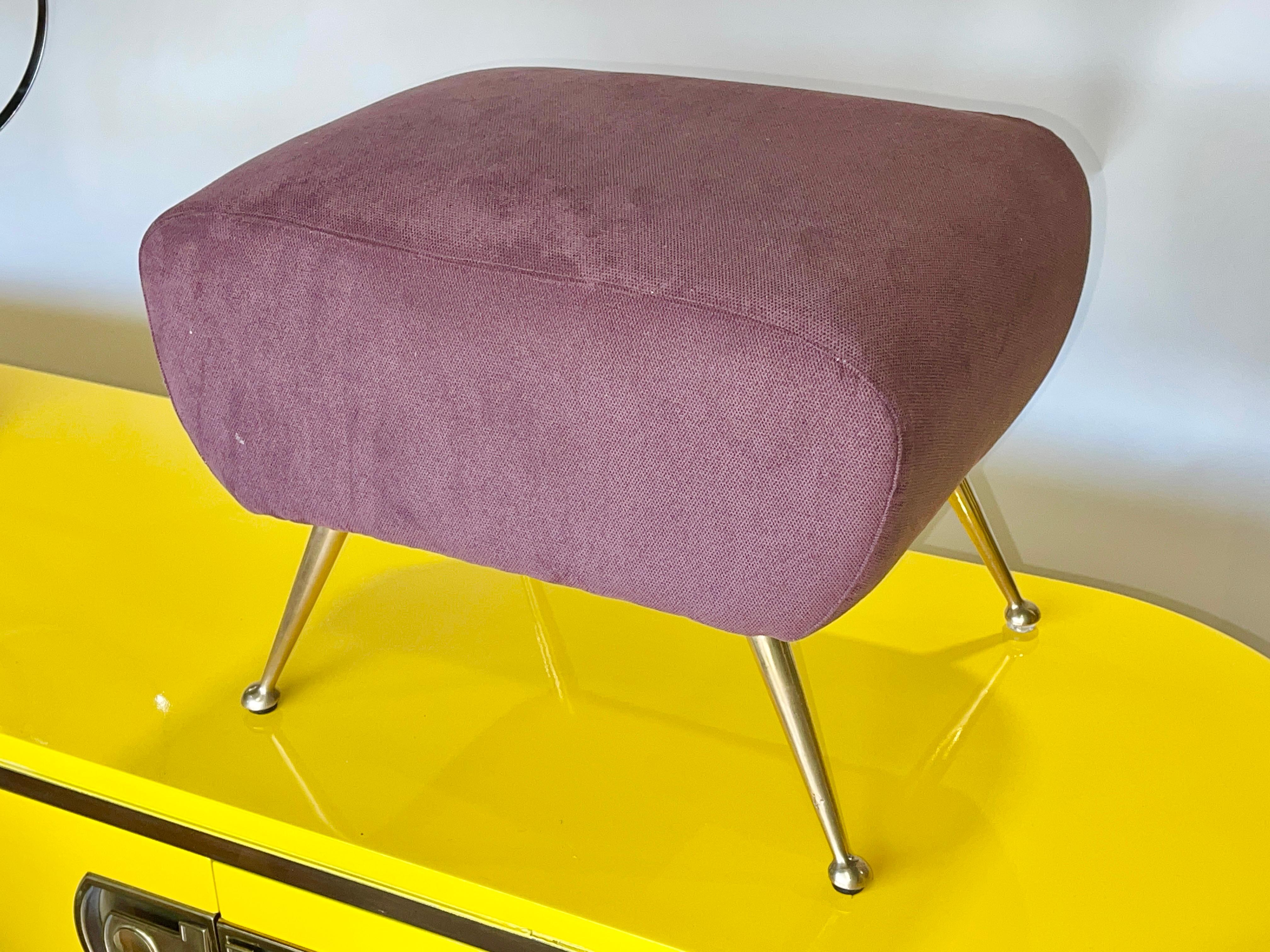 Mid-Century Modern 1950s Italian Foot Stool with Solid Brass Tapered Legs For Sale
