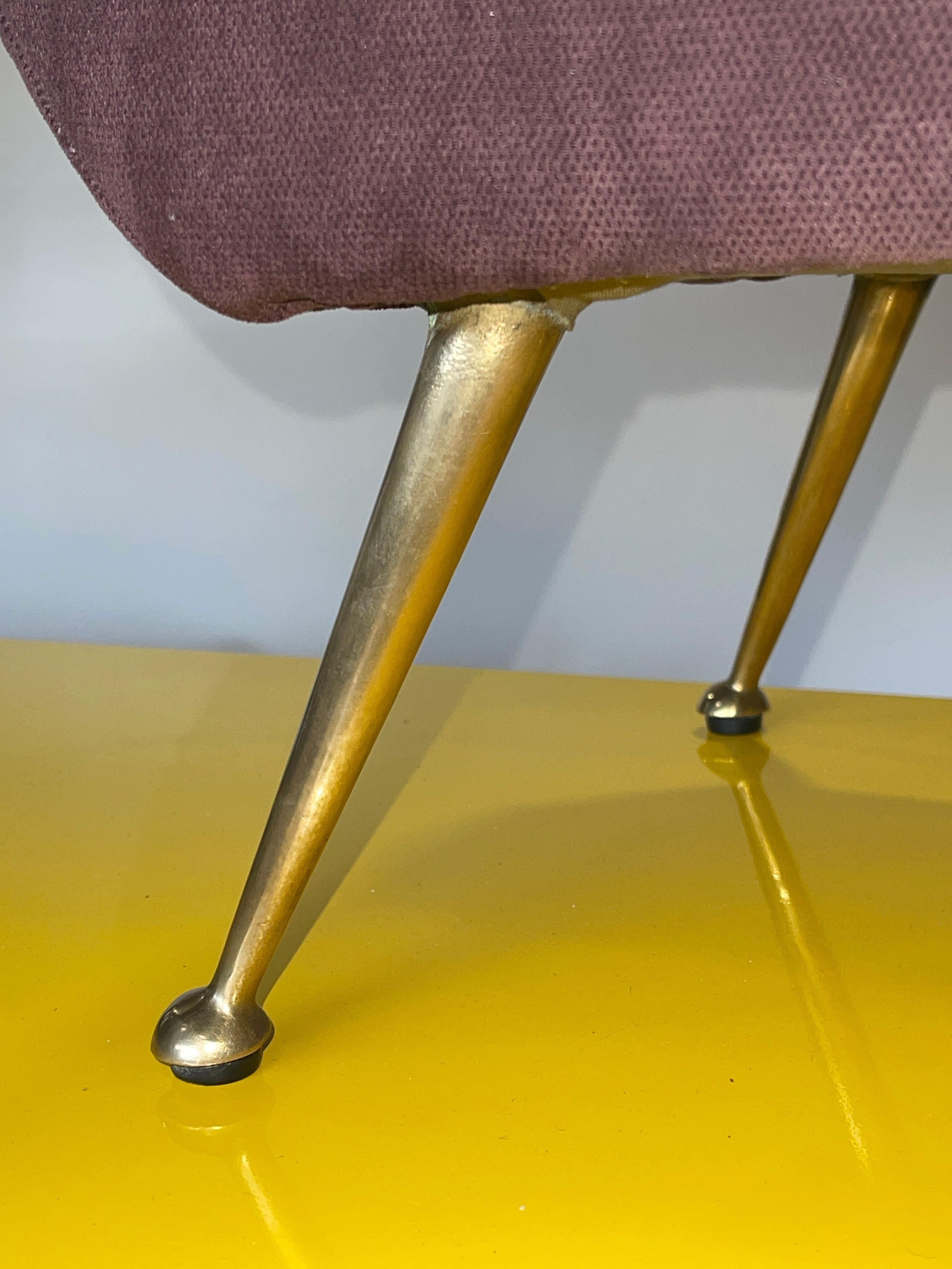 1950s Italian Foot Stool with Solid Brass Tapered Legs In Good Condition For Sale In Hanover, MA