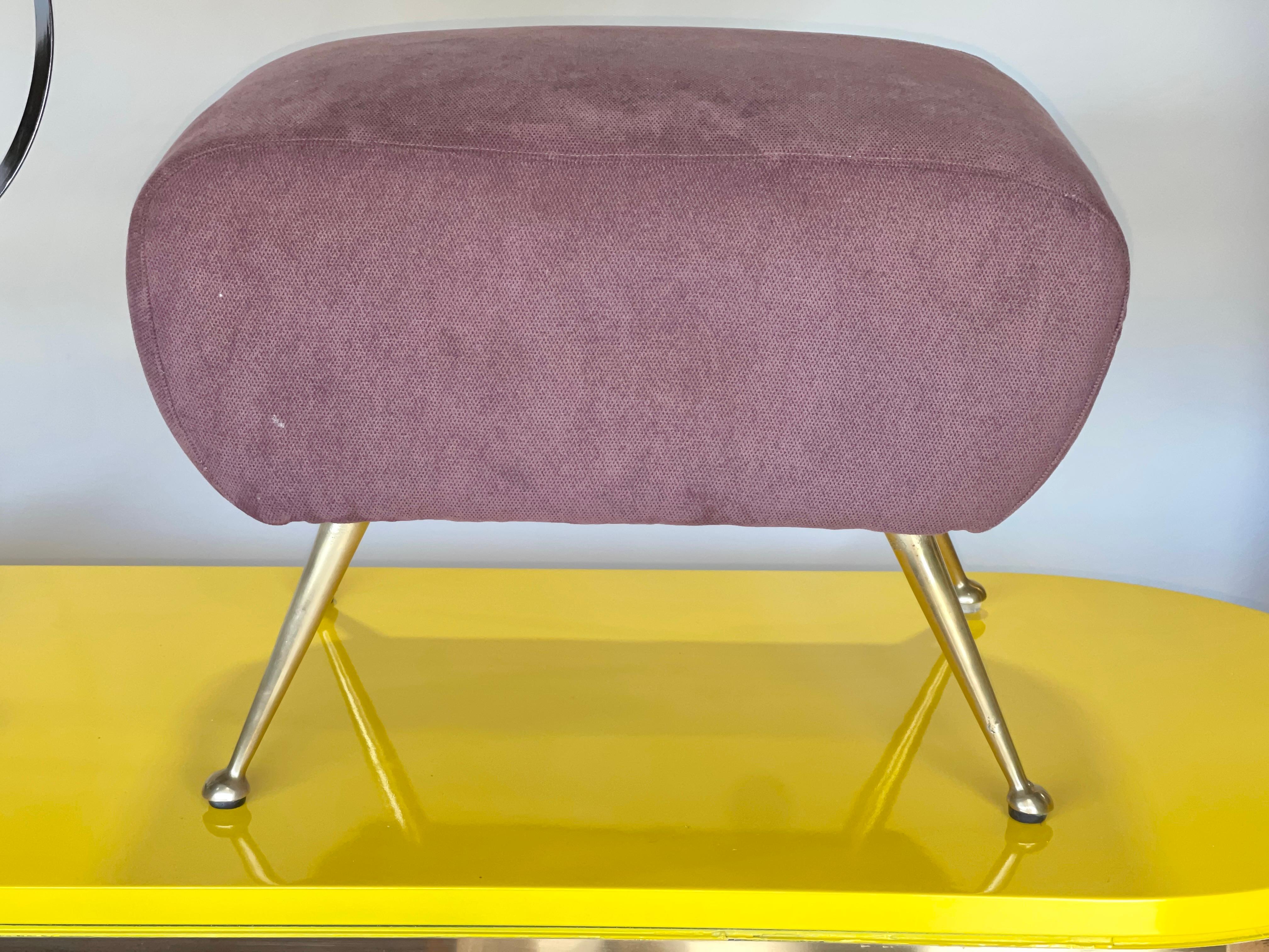 Mid-20th Century 1950s Italian Foot Stool with Solid Brass Tapered Legs For Sale
