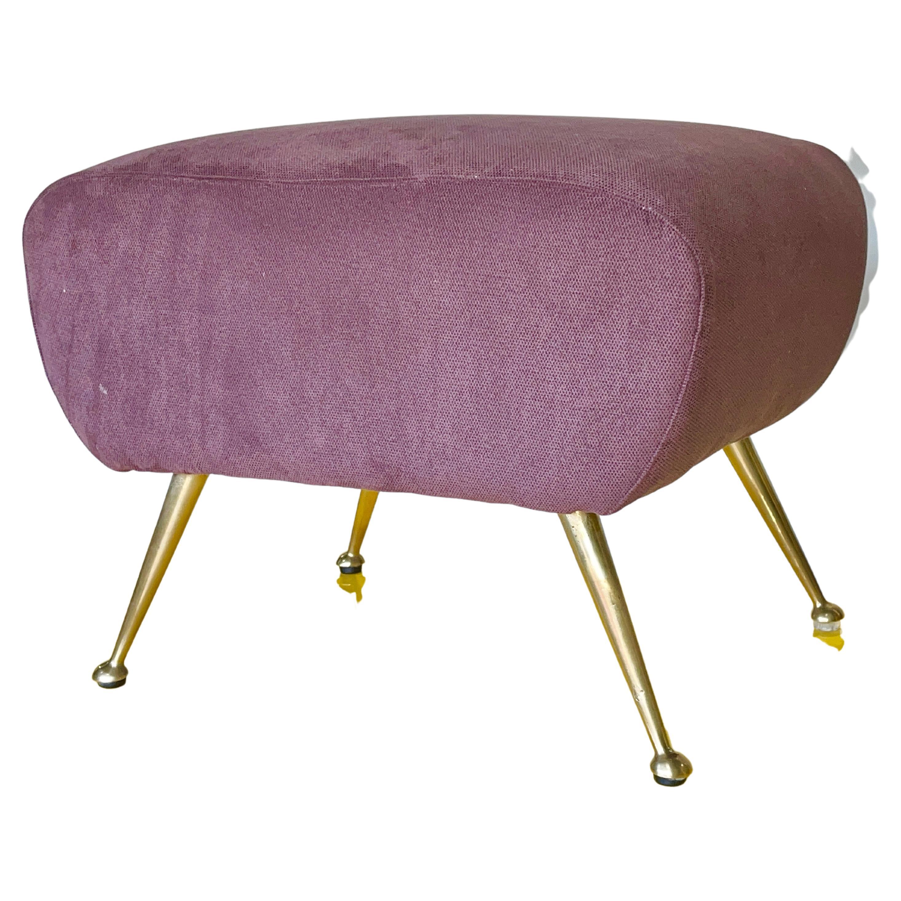 1950s Italian Foot Stool with Solid Brass Tapered Legs For Sale