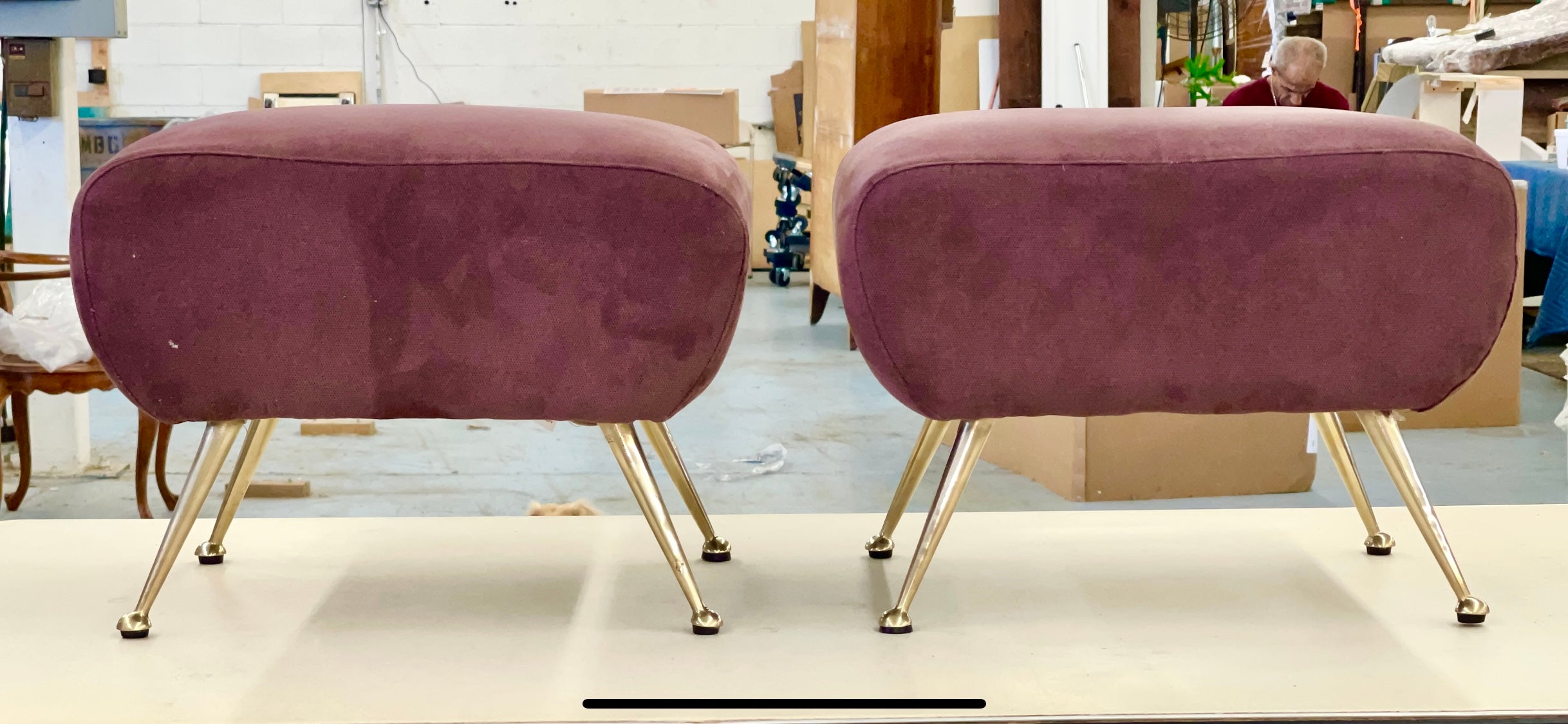 1950's Italian Foot Stools with Solid Brass Tapered Legs 7