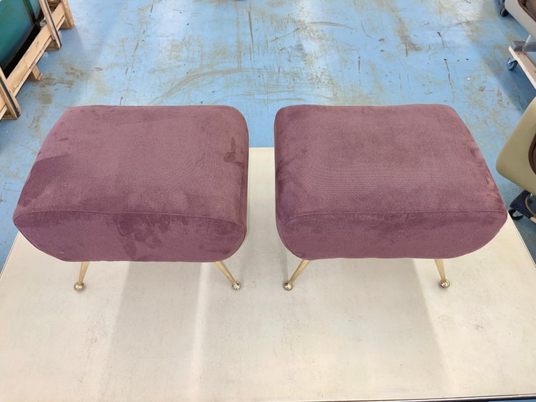 1950's Italian Foot Stools with Solid Brass Tapered Legs For Sale 9