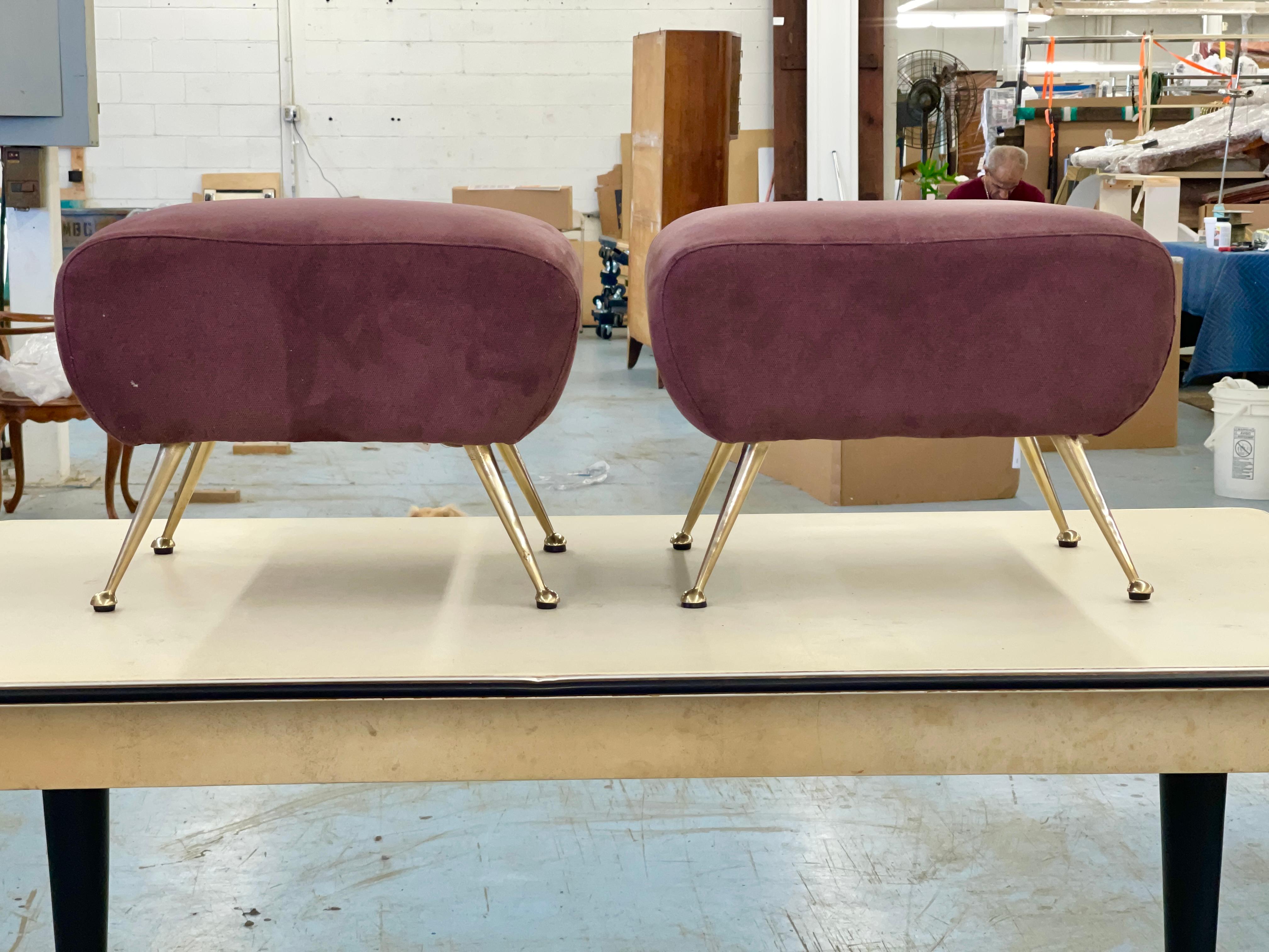1950's Italian Foot Stools with Solid Brass Tapered Legs 10