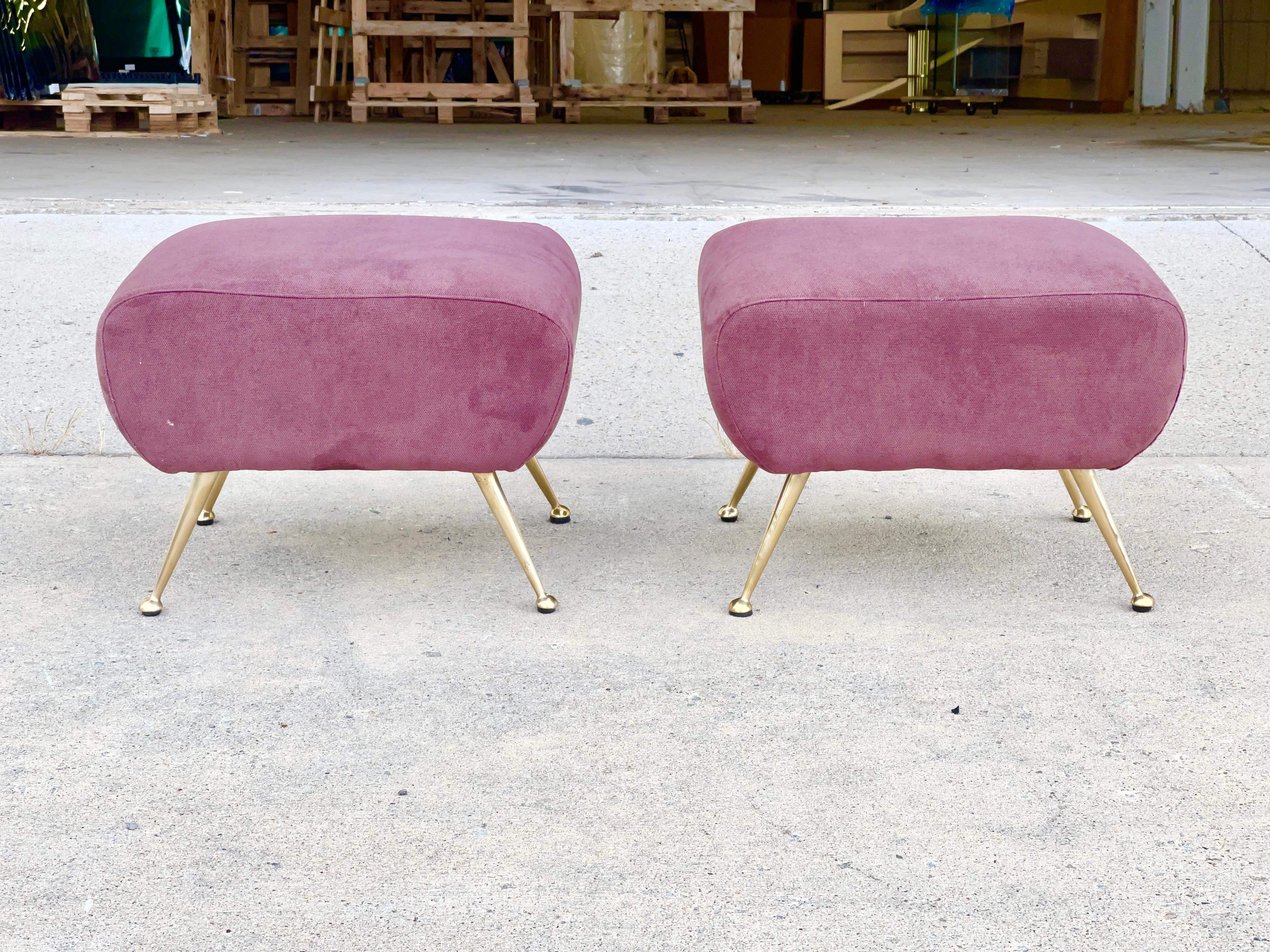 1950's Italian Foot Stools with Solid Brass Tapered Legs In Good Condition In Hanover, MA