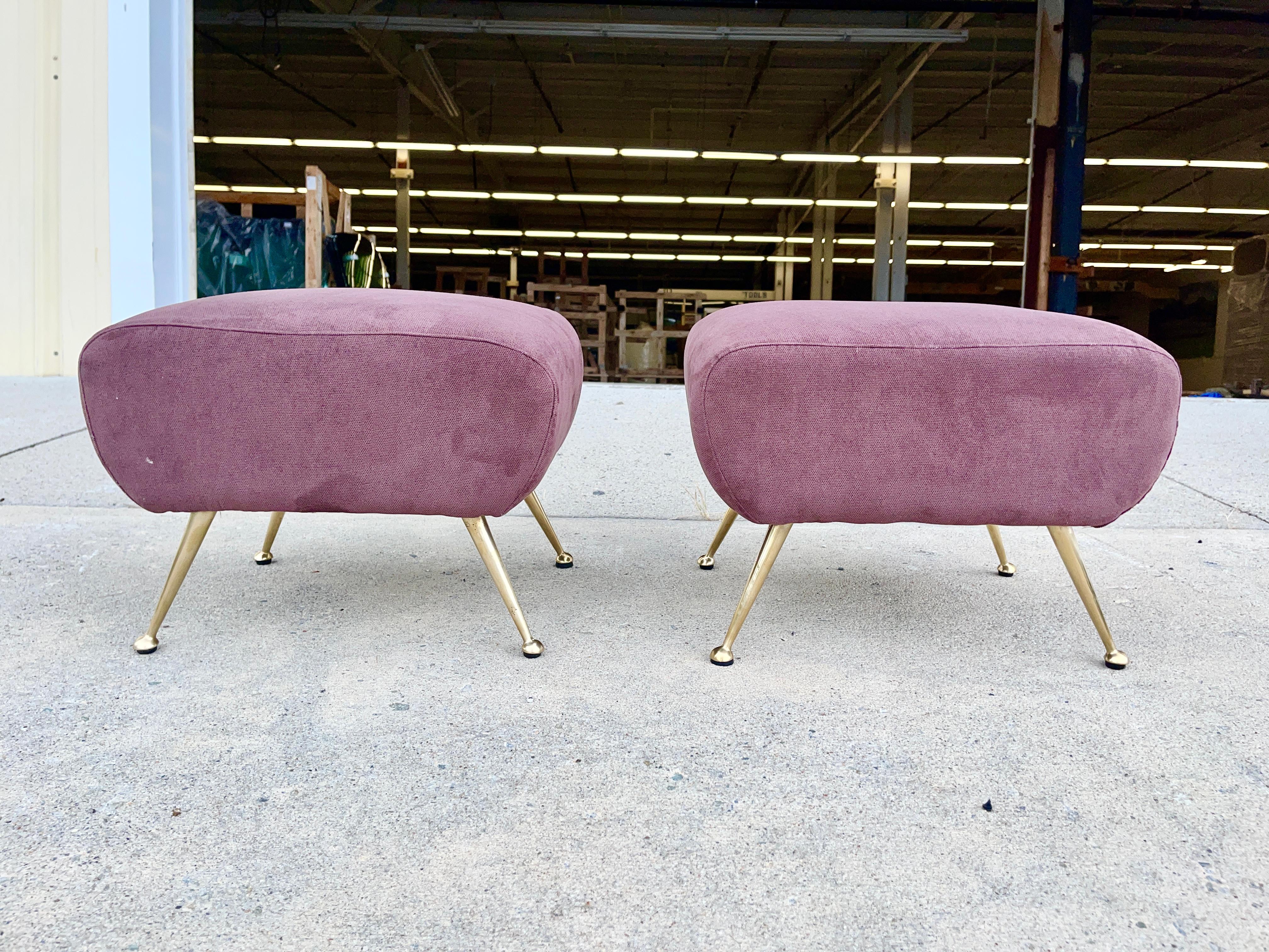 Mid-20th Century 1950's Italian Foot Stools with Solid Brass Tapered Legs