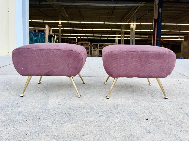 Mid-20th Century 1950's Italian Foot Stools with Solid Brass Tapered Legs For Sale