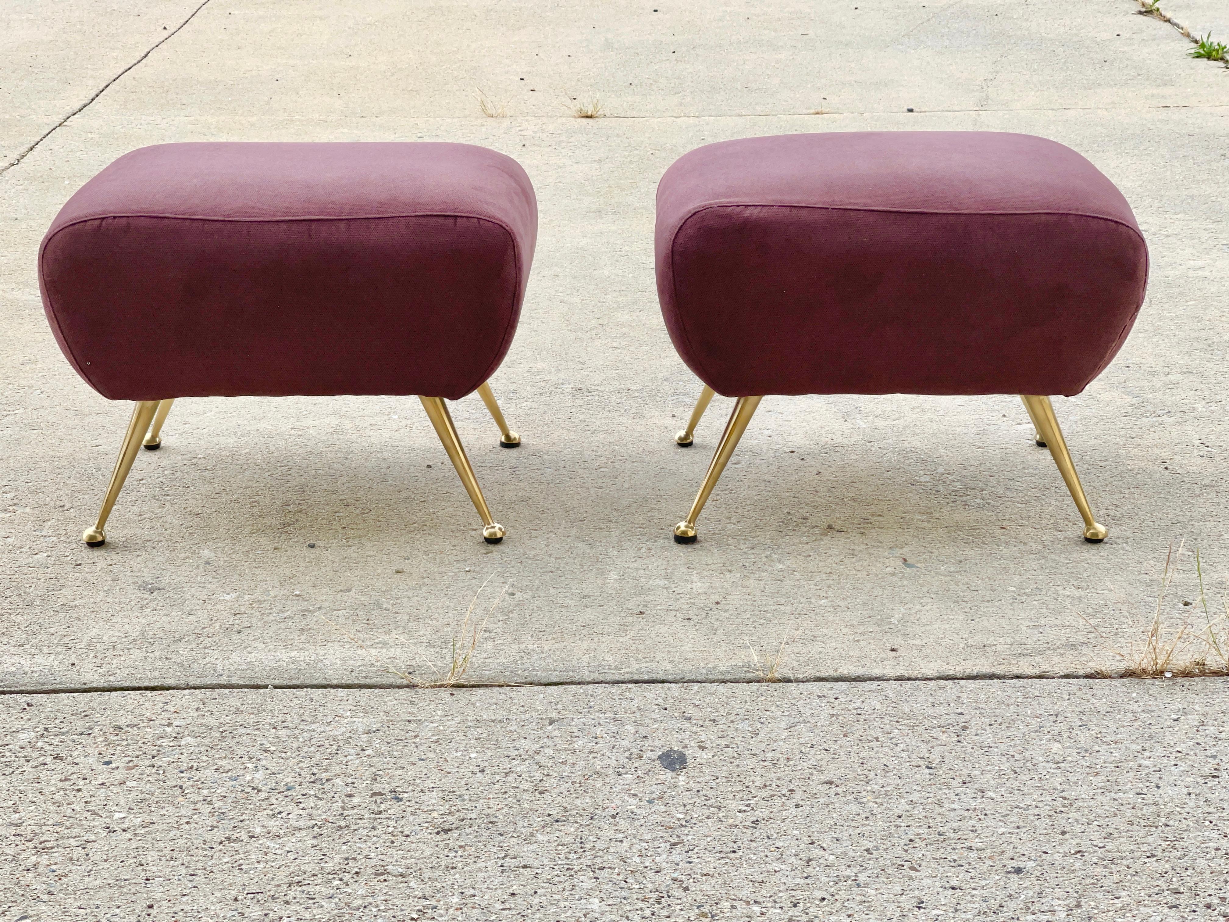 1950's Italian Foot Stools with Solid Brass Tapered Legs 1