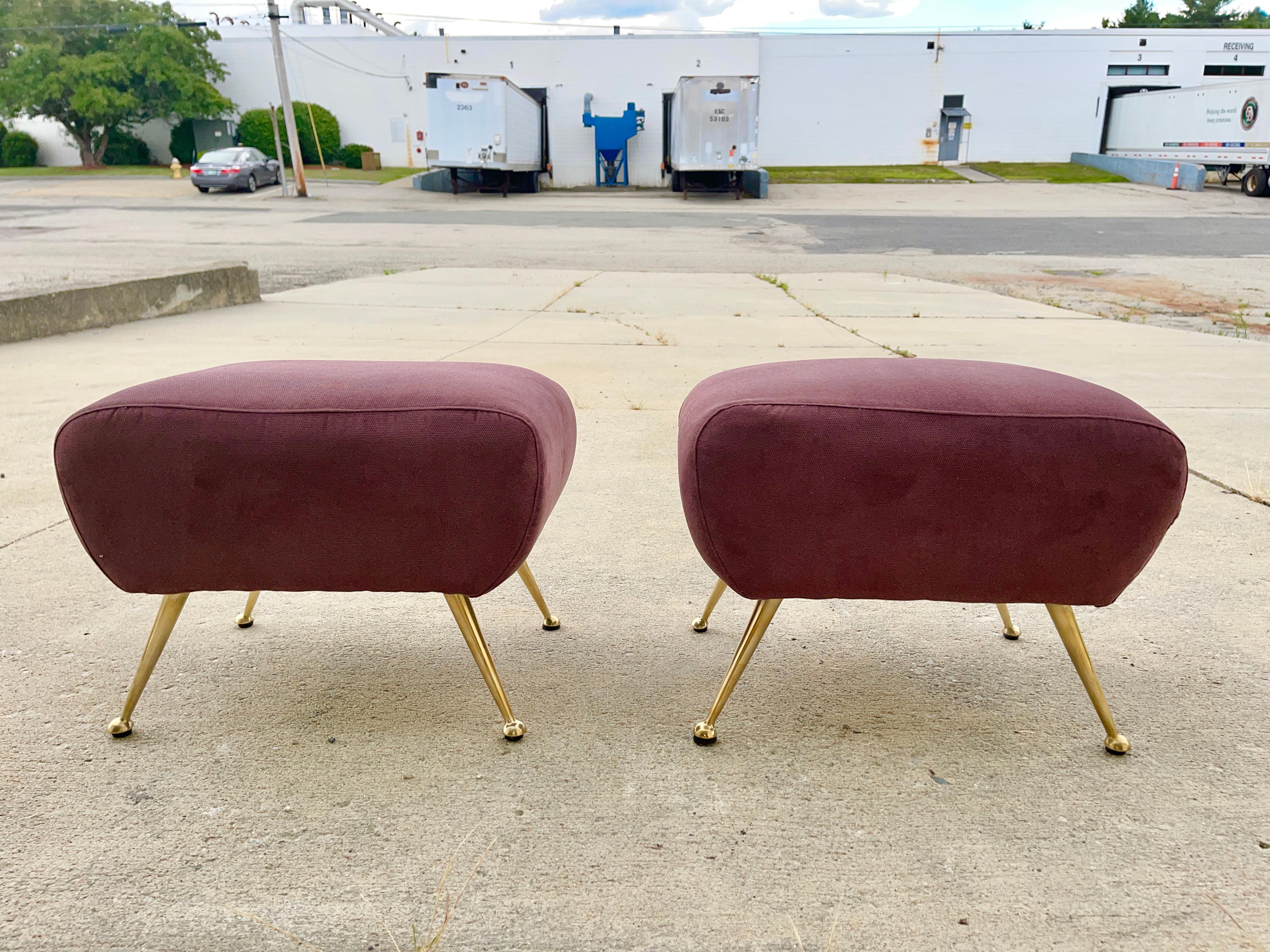 1950's Italian Foot Stools with Solid Brass Tapered Legs 2