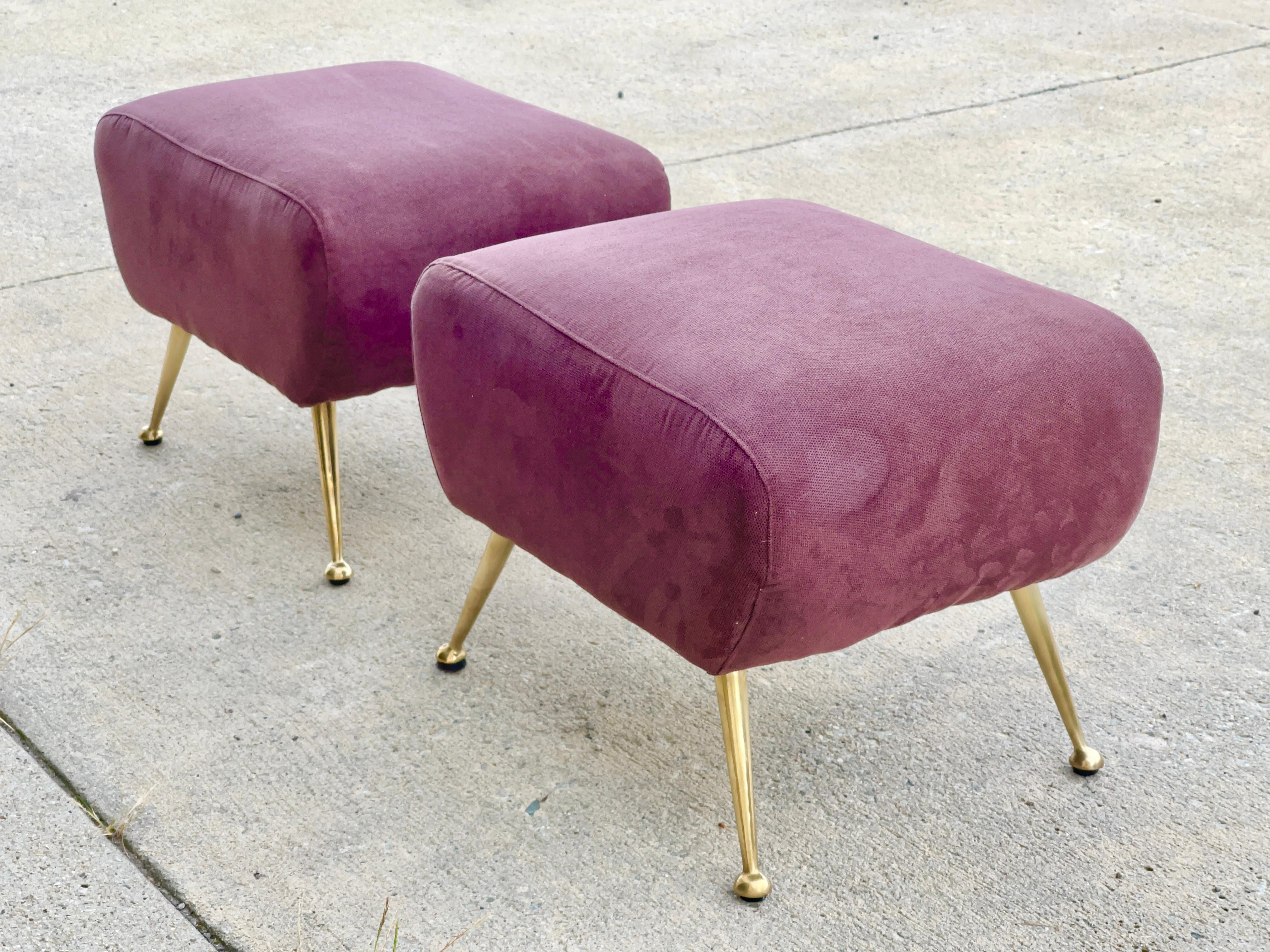 1950's Italian Foot Stools with Solid Brass Tapered Legs 3