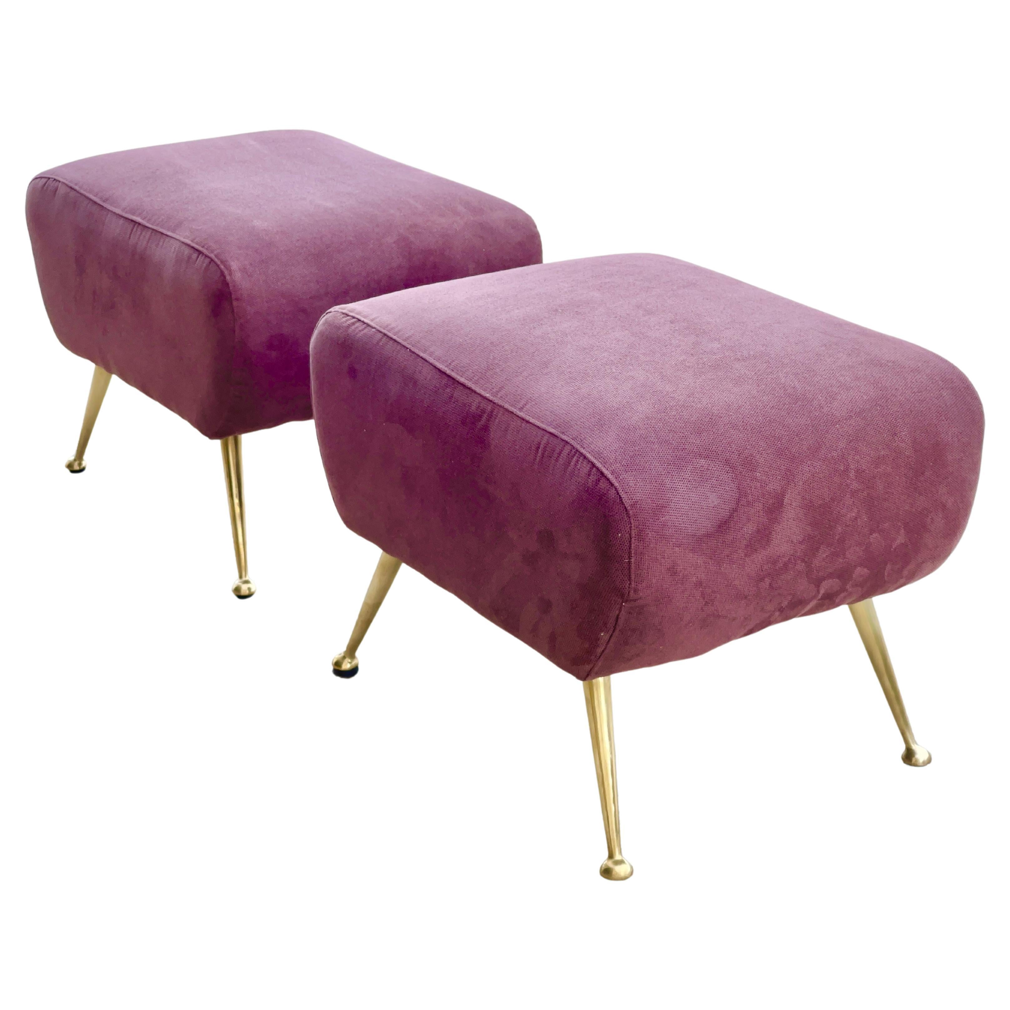 1950's Italian Foot Stools with Solid Brass Tapered Legs