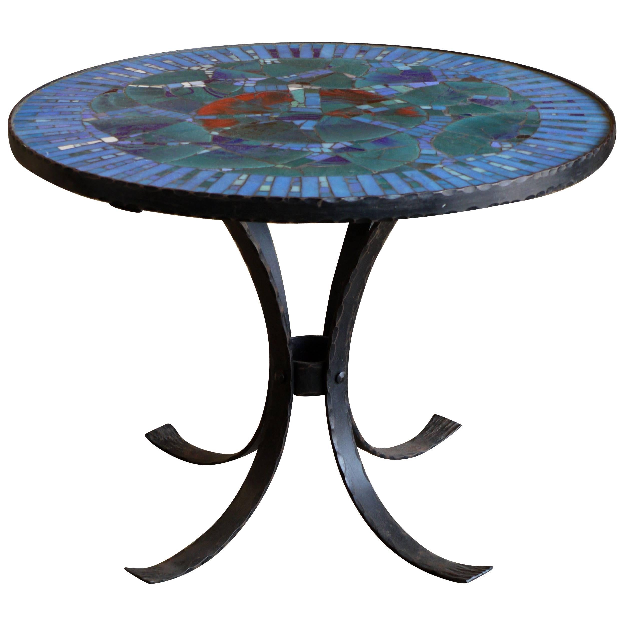 1950s Italian Forged Iron and Vitreous Glass Mosaic Table For Sale