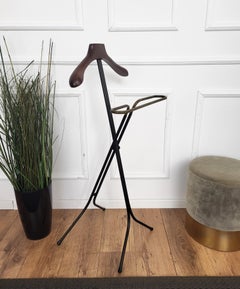 1950s Italian Mid-Century Brass Metal Wood Valet Stand Dressboy