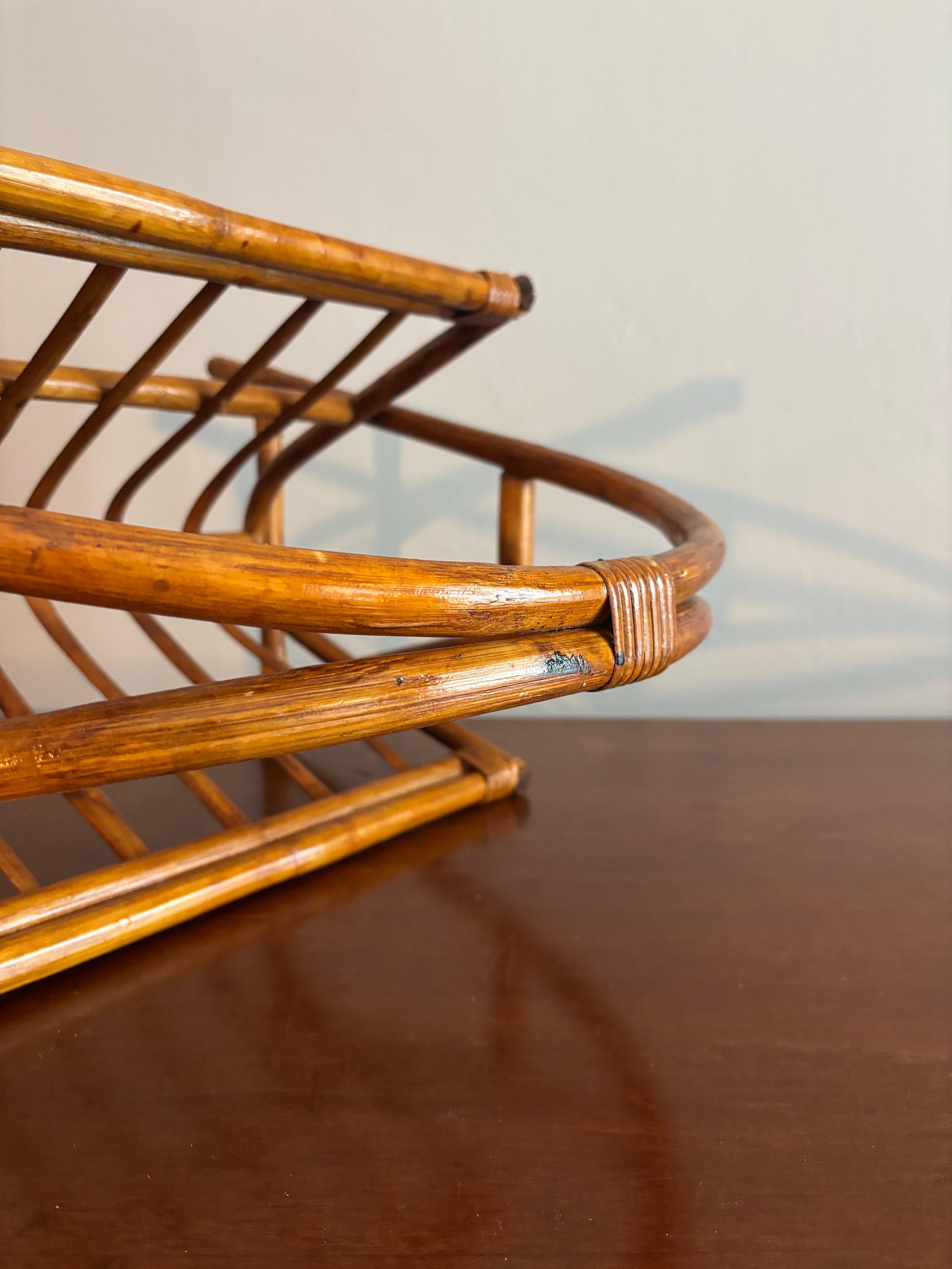 Porte-revues en bambou et rotin, style Franco Albini, Italie, Riviera française, années 1950 en vente 2
