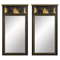 1950s Italian Friedman Brothers Neoclassical Black and Gilt Mirrors - Pair