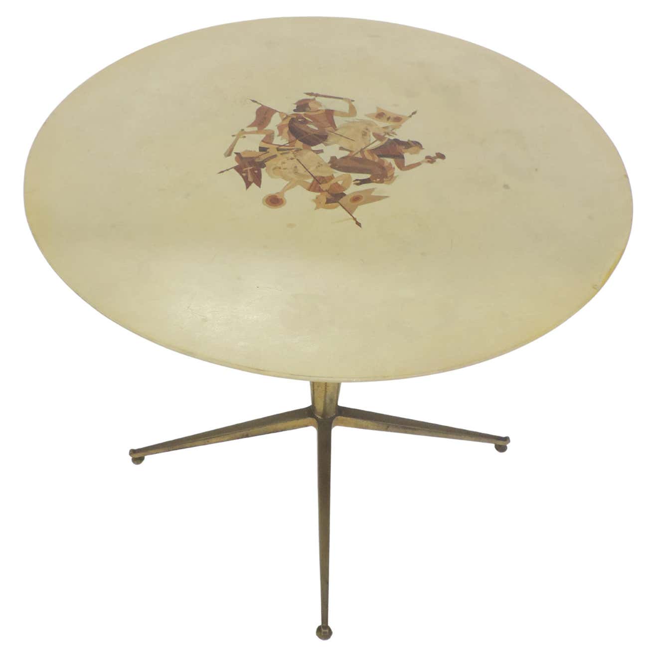 1950s Italian Game Table with Parchment Top and Wood Veneer Knights