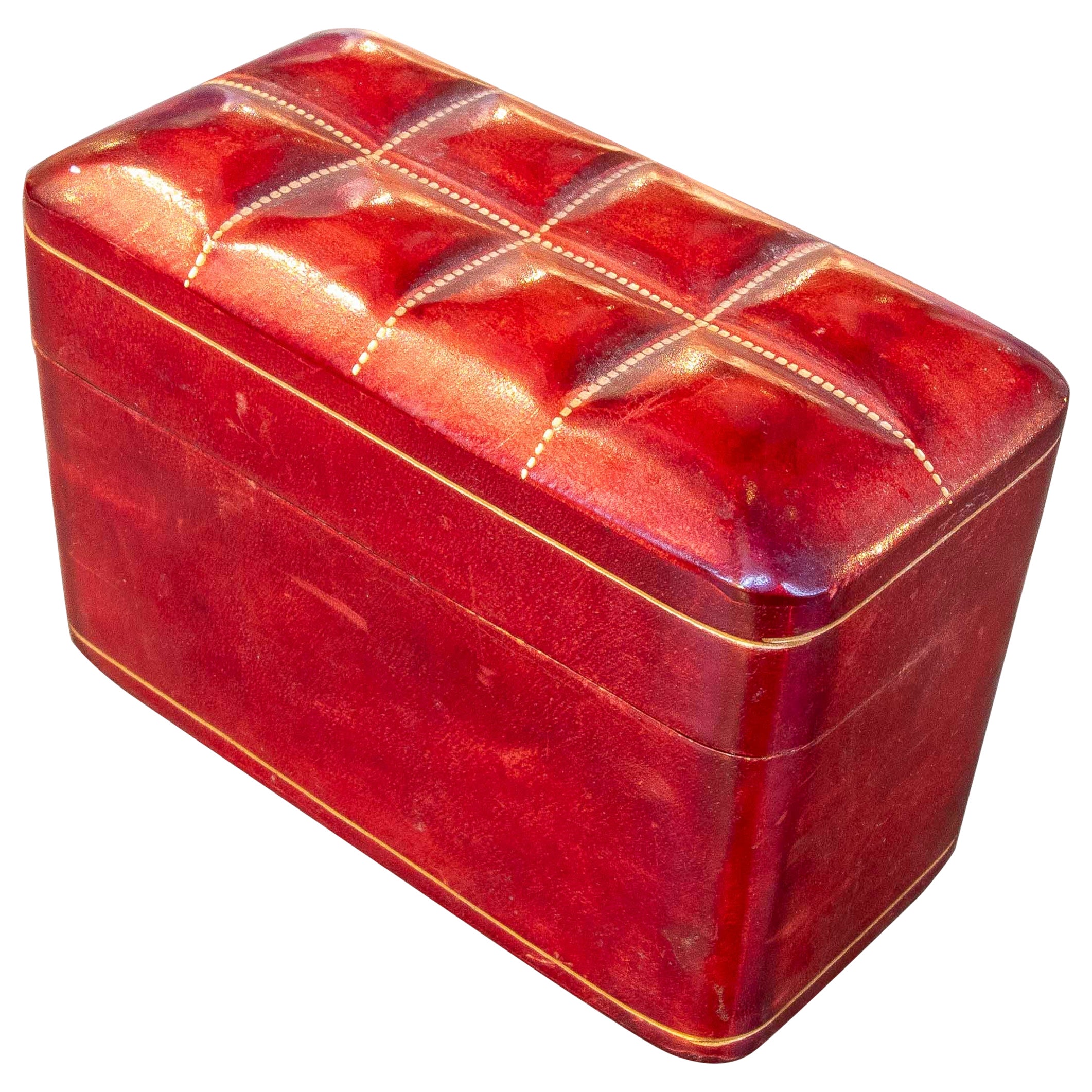 1950s Italian Genuine Leather Playing Card Box, Florence
