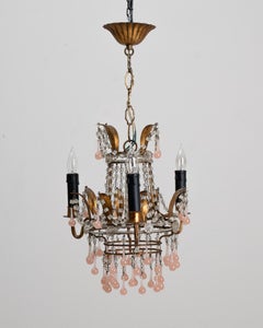 1950s Italian Gilded Chandelier With Glass Drops