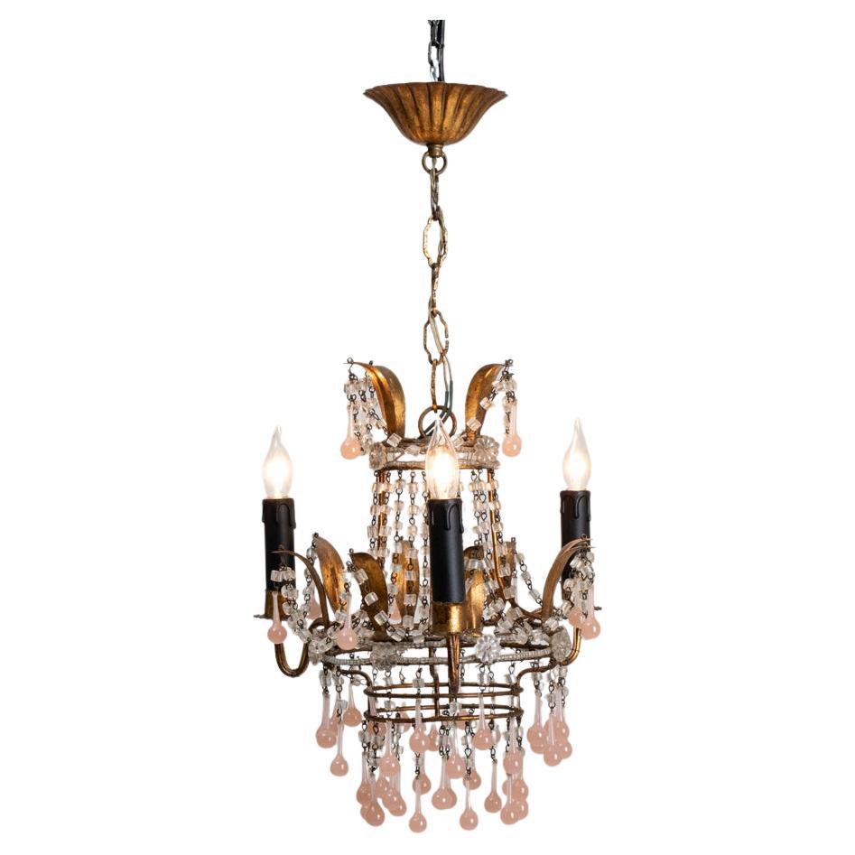 Araña italiana dorada de los años 50 con gotas de cristal