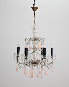 1950s Italian Gilded Chandelier With Glass & Icicle Drops