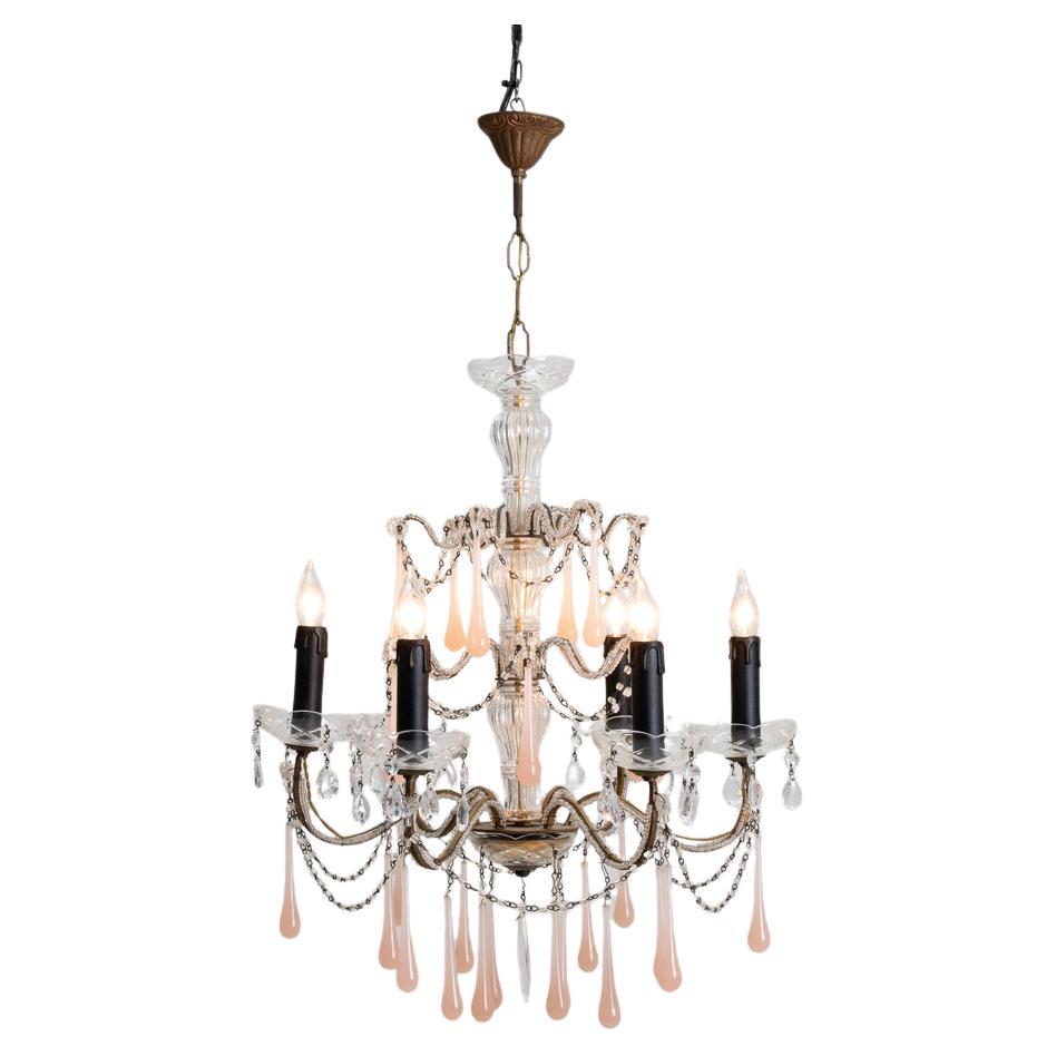 Araña italiana dorada de los años 50 con gotas de cristal y carámbanos