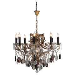 Lustre italien des années 1950 à huit bras de lumière dorés avec gouttes de verre