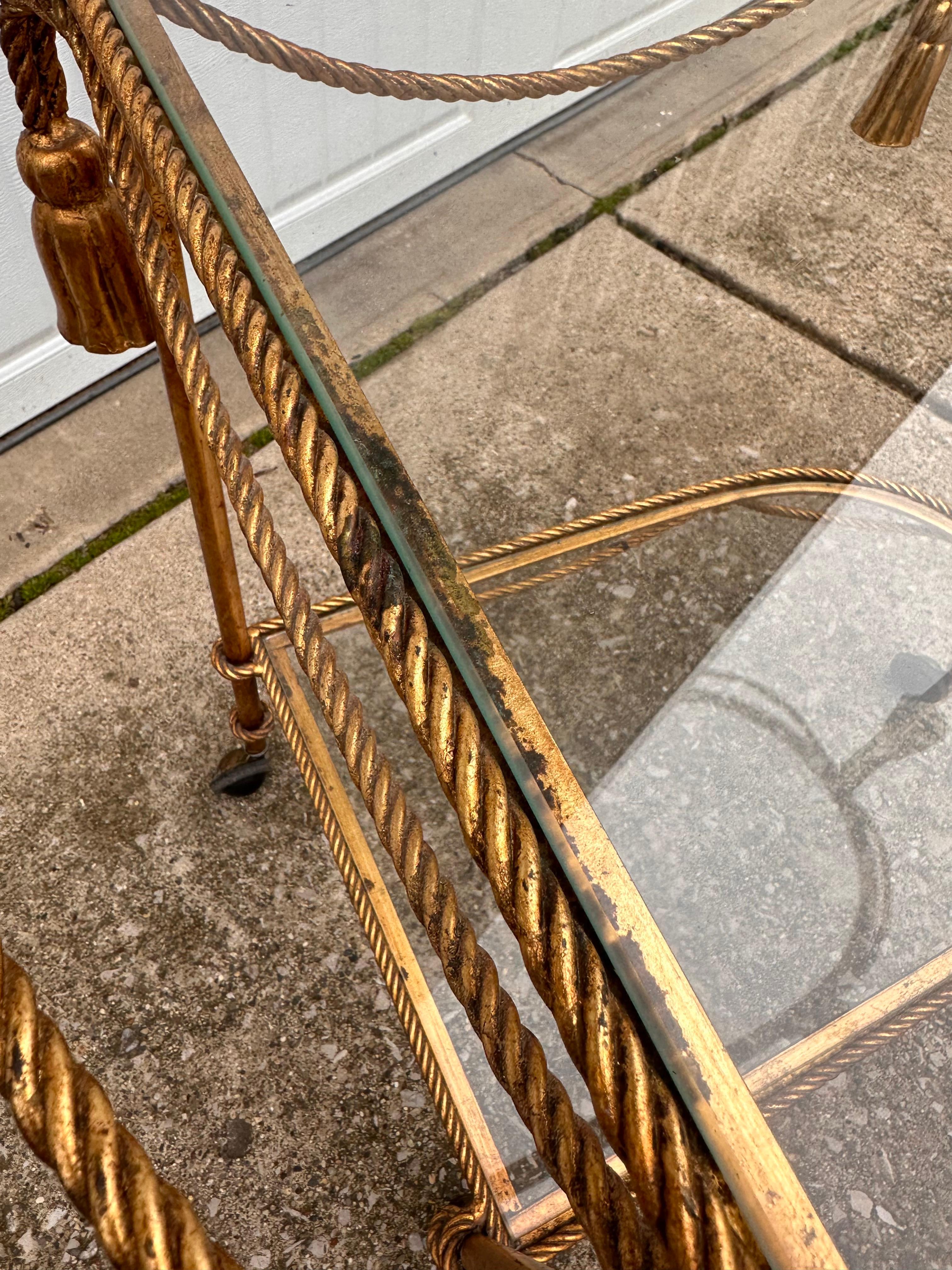 1950s Italian Gilded Two Tiered Bar Cart Hollywood Regency Style with Tassels 4