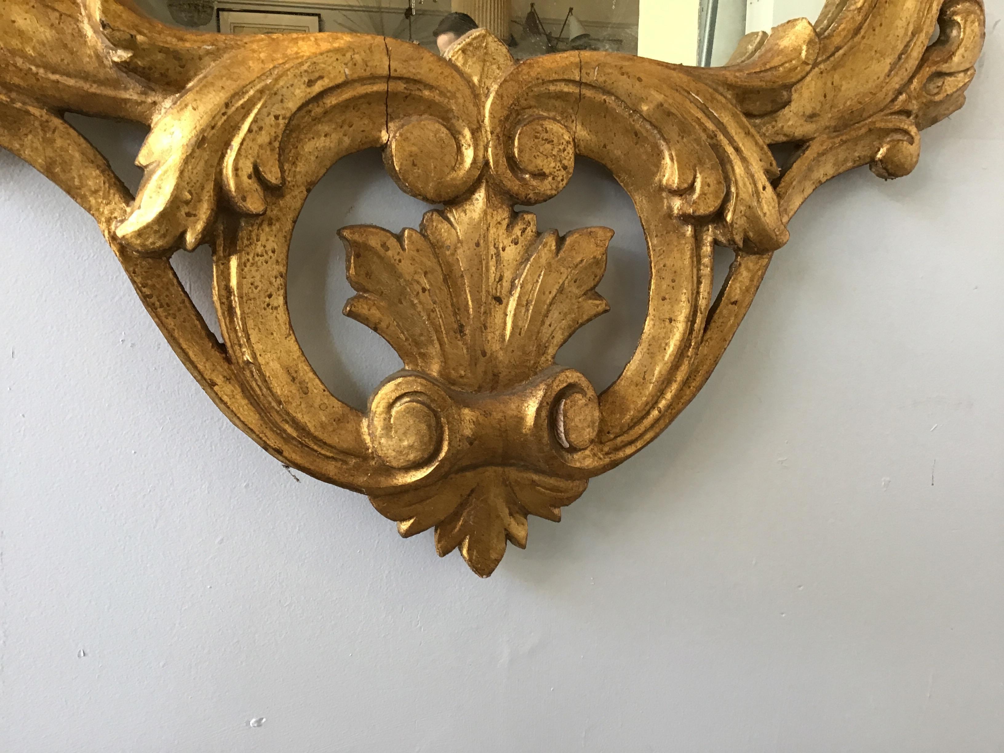 1950s Italian Gilt Carved Wood Mirror For Sale 3
