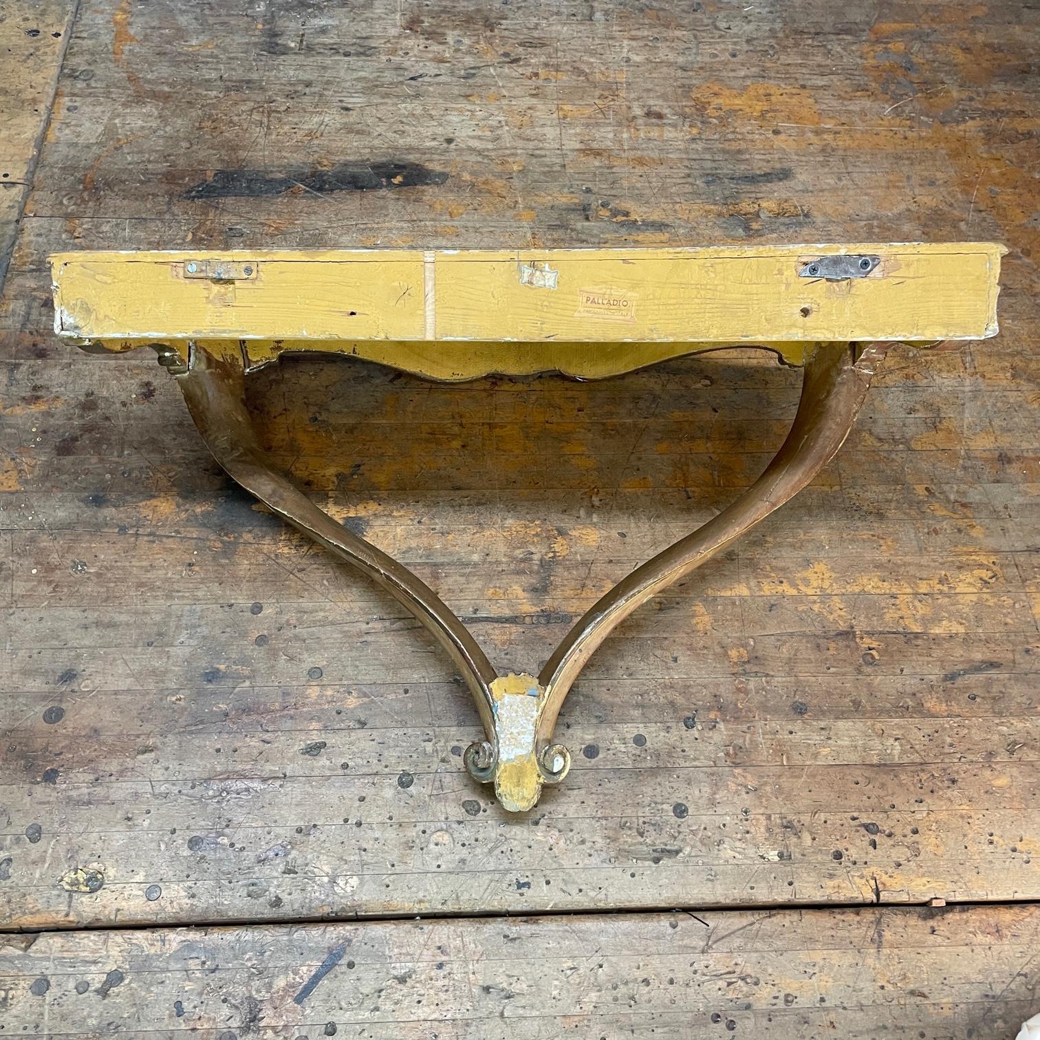 Hand-Painted 1950s Italian Gilt Florentine Wall Console Entryway Table Shelf Mid-Century For Sale