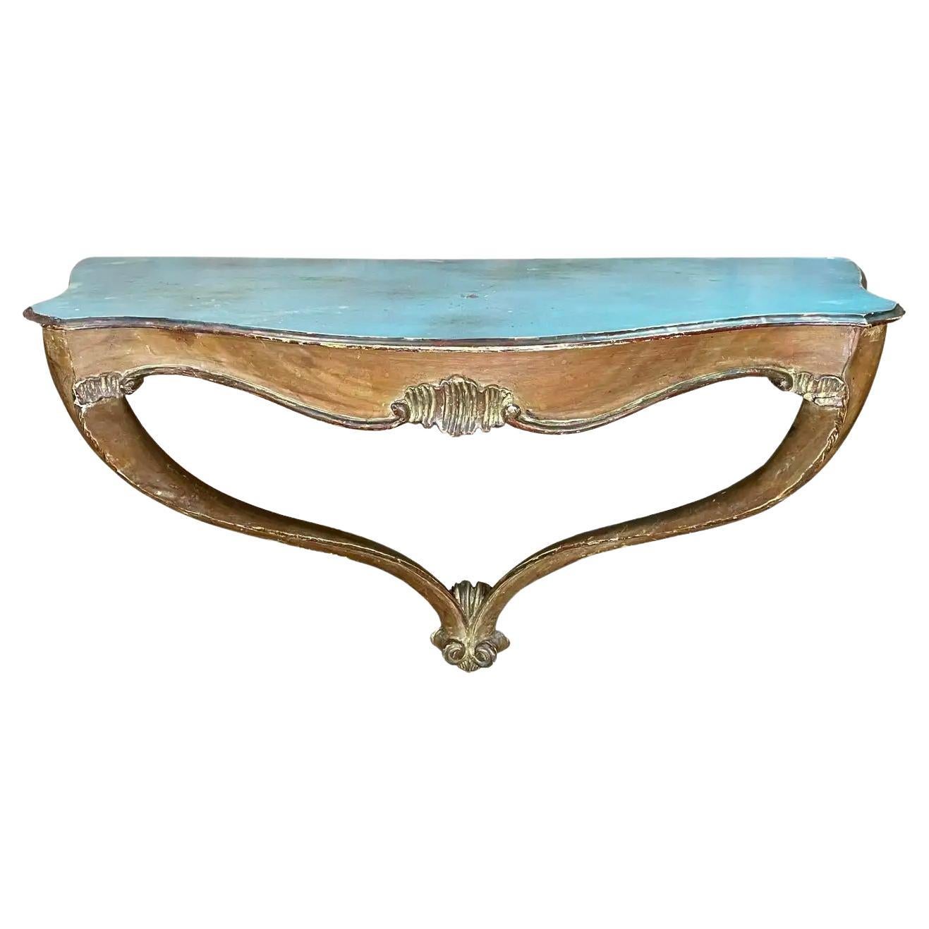 1950s Italian Gilt Florentine Wall Console Entryway Table Shelf Mid-Century For Sale