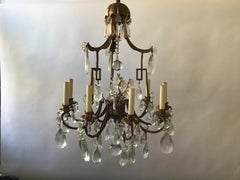 1950s Italian Gilt Iron and Crystal Pagoda Chandelier