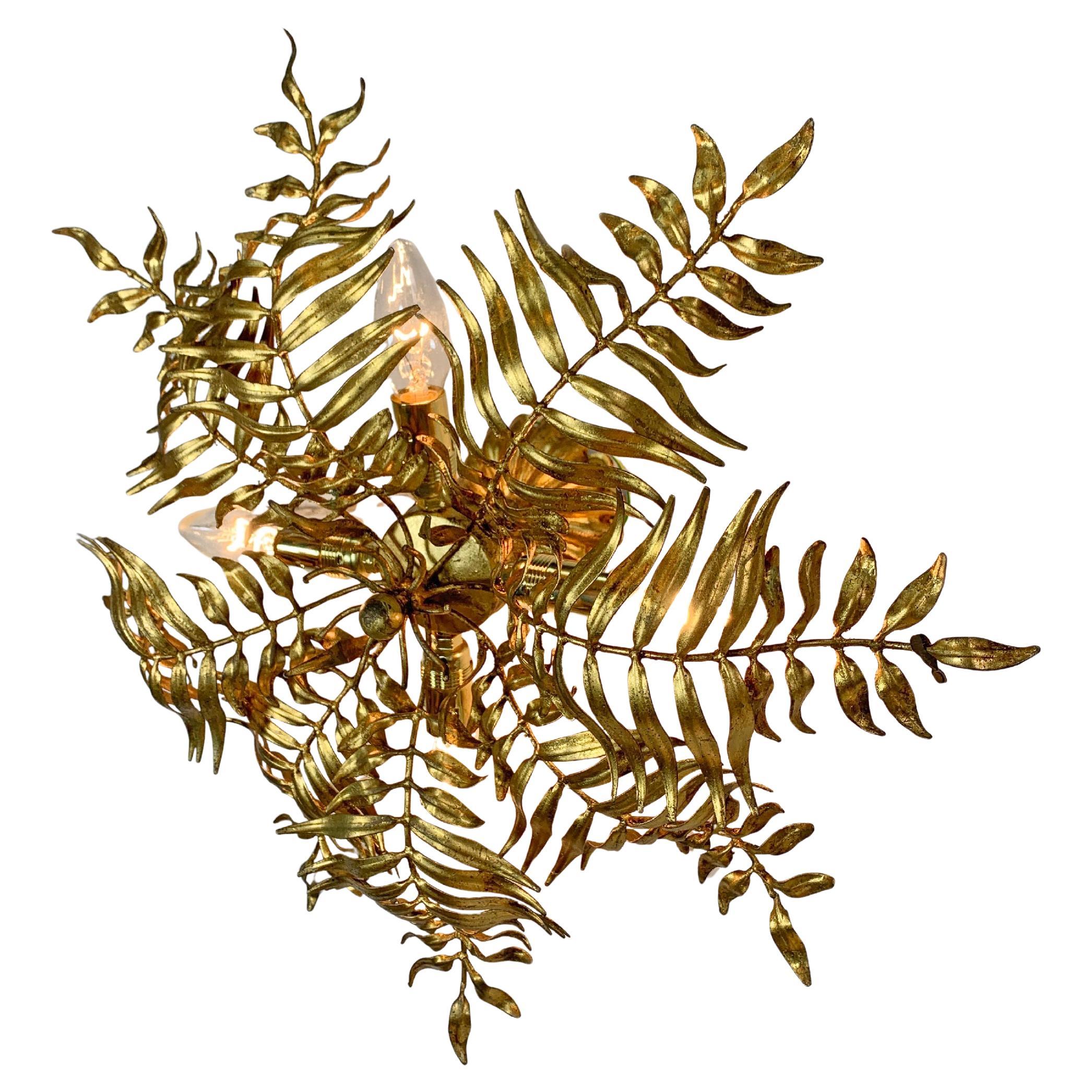 1950’s Italian Gilt Leaf Fern Ceiling Light For Sale