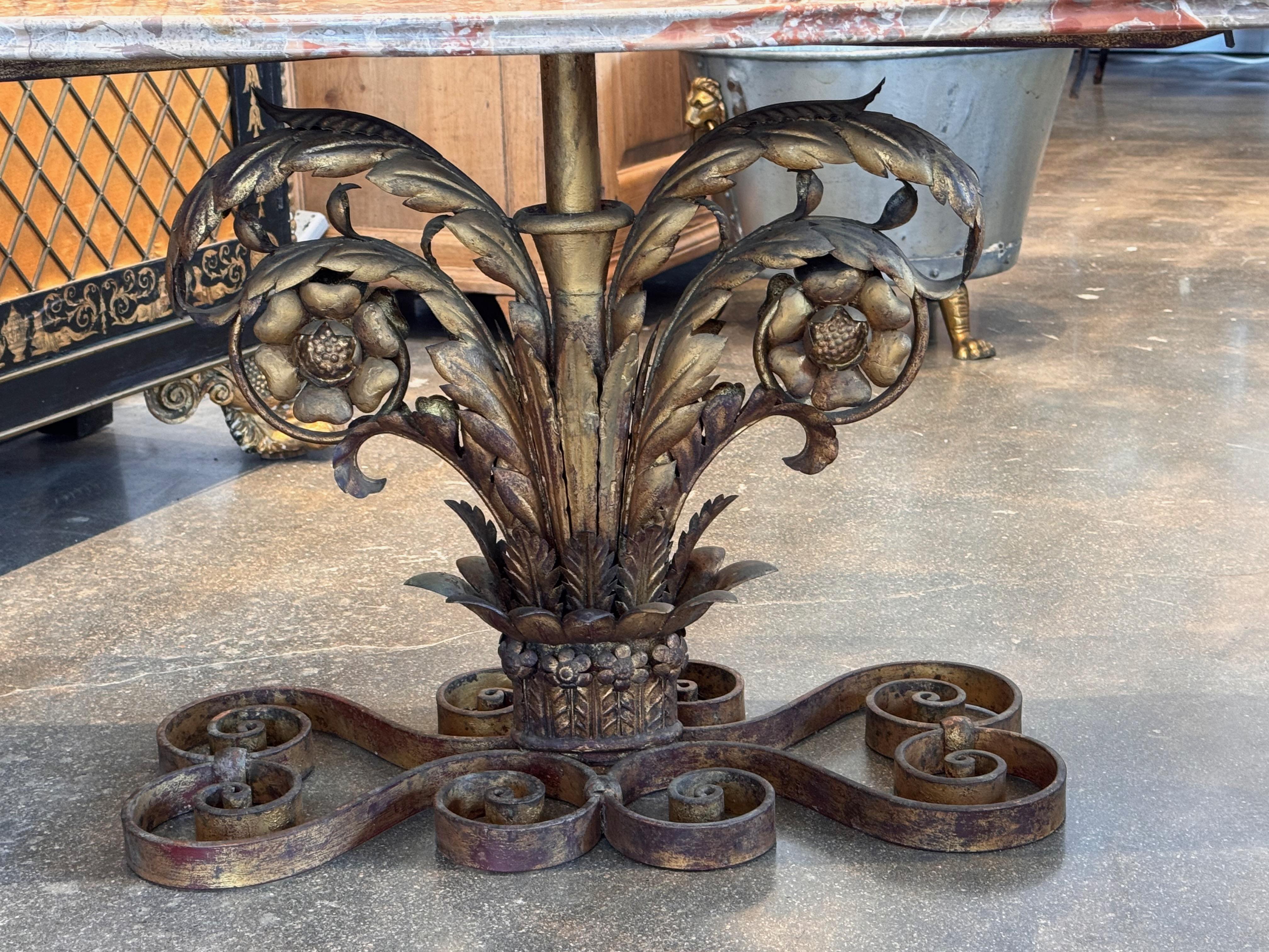 Mid-20th Century 1950s Italian Gilt Marble Top Table For Sale