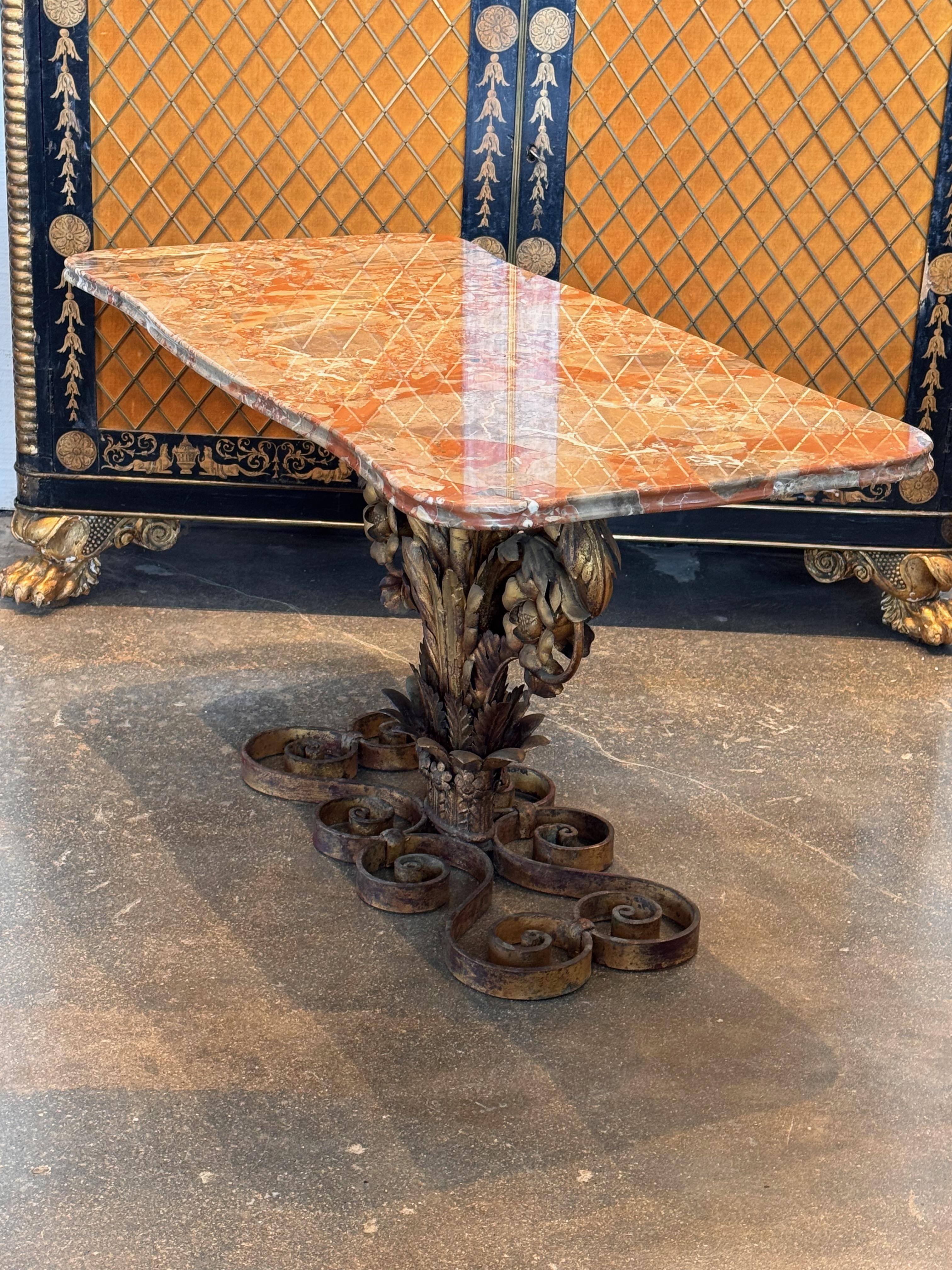 Iron 1950s Italian Gilt Marble Top Table For Sale