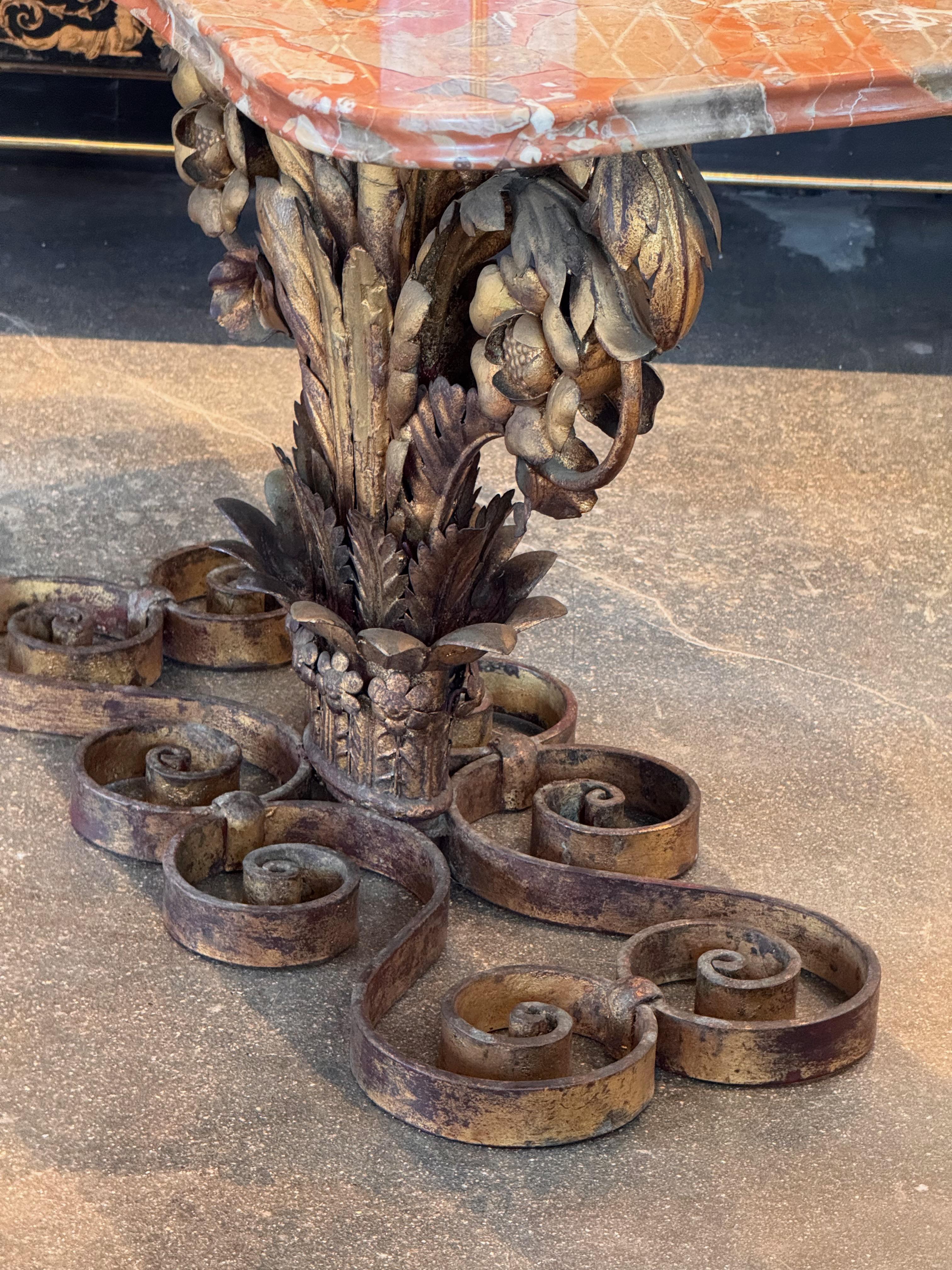 1950s Italian Gilt Marble Top Table For Sale 1