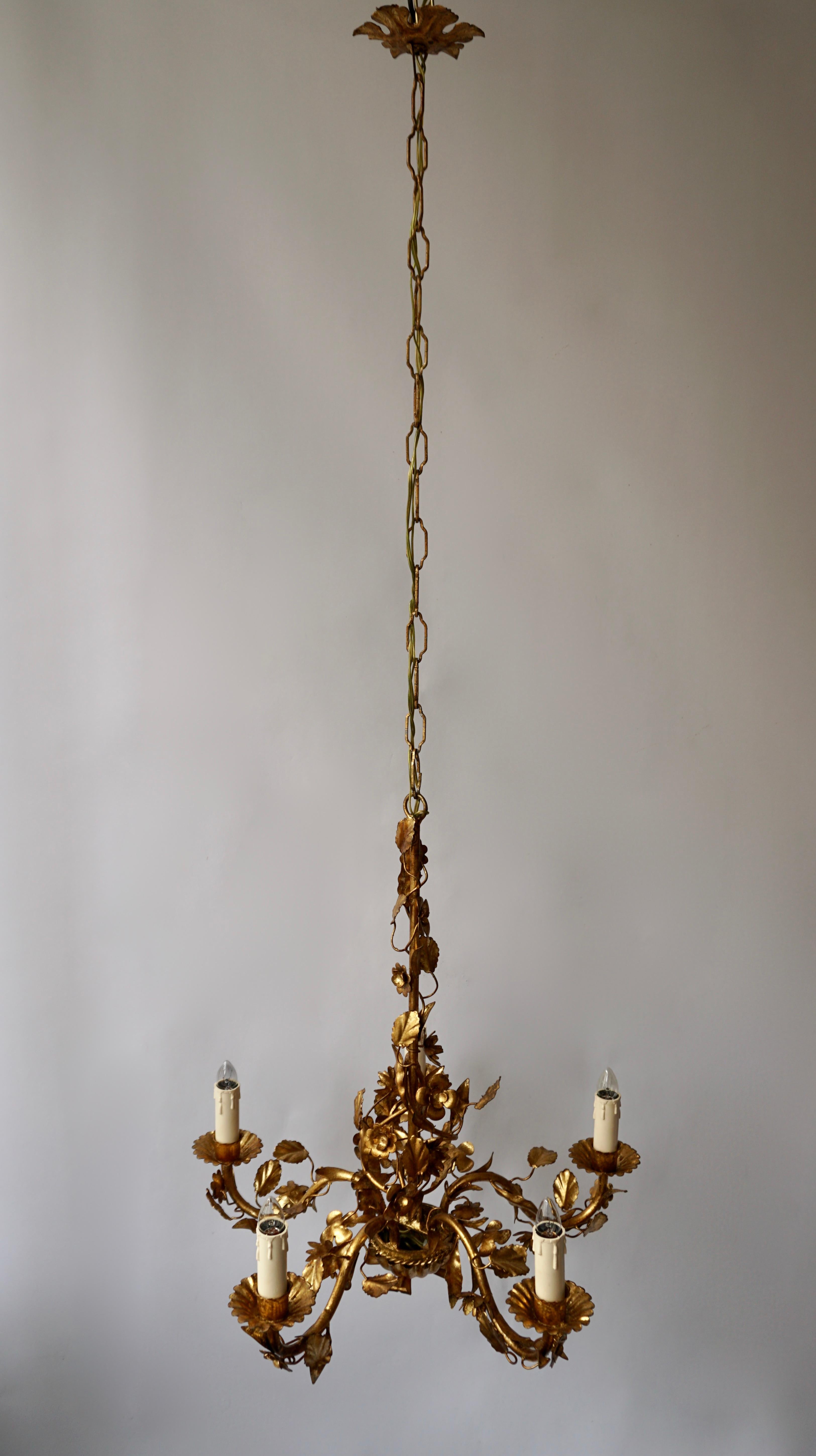 20th Century 1950s Italian Gilt Metal Chandelier