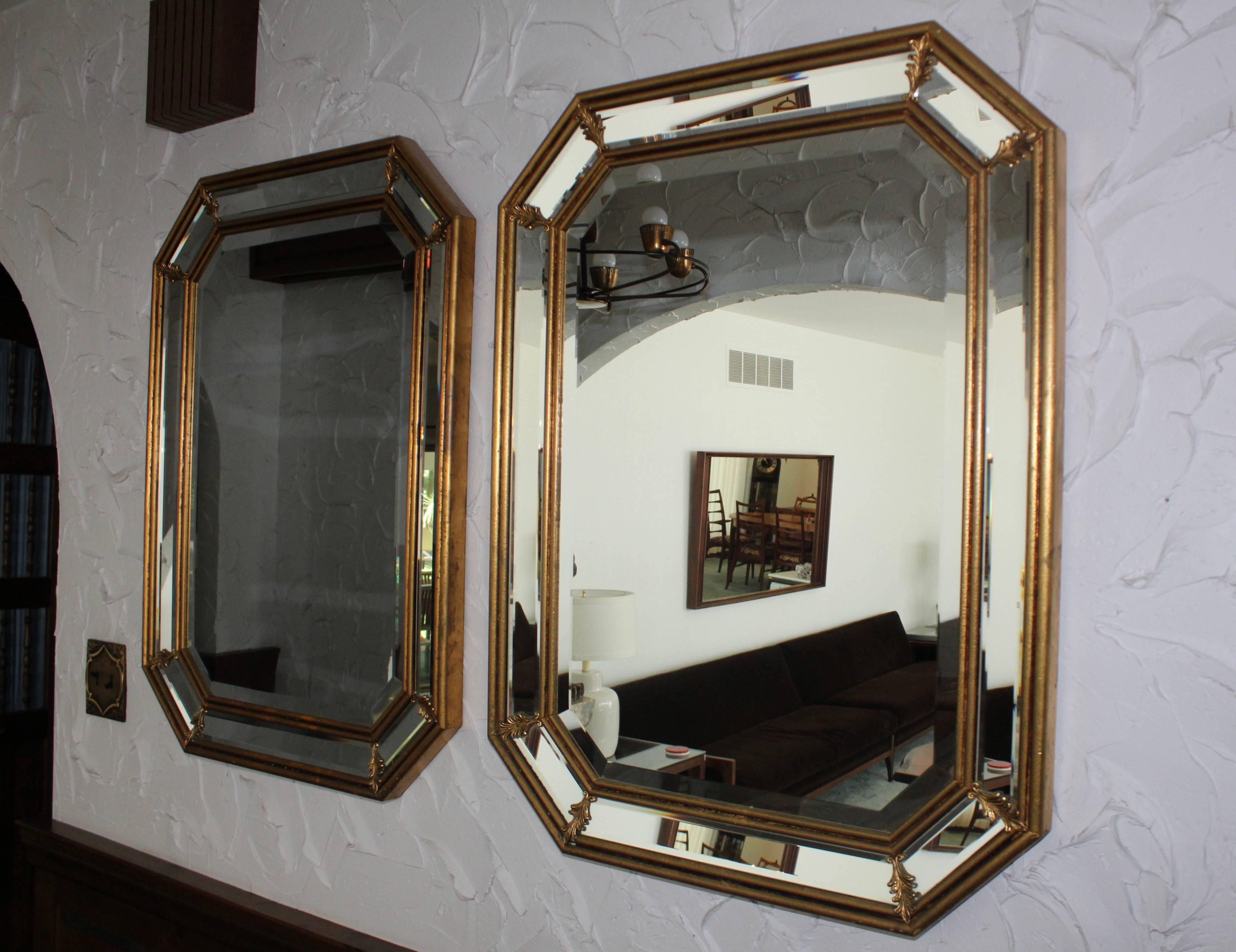Mid-Century Modern 1950s Italian Gilt Octagonal Mirrors