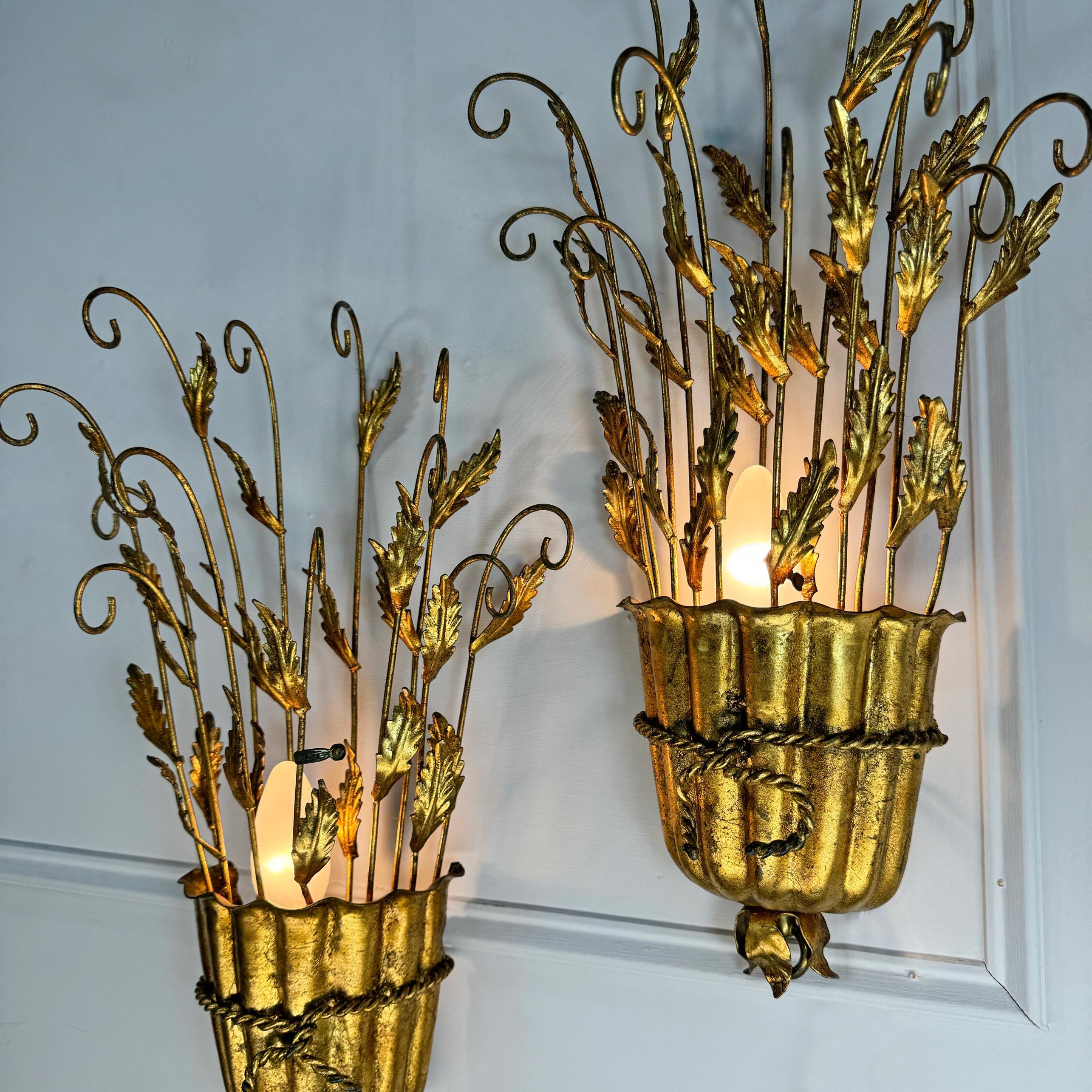 Apliques italianos dorados con volutas y hojas de los años 50 en venta 1