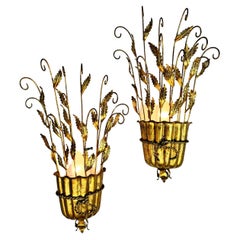 1950’s Italian Gilt Scroll and Leaf Wall Lights