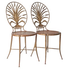 1950s Italian Gilt "Sheaf of Wheat" Metal Sidechairs