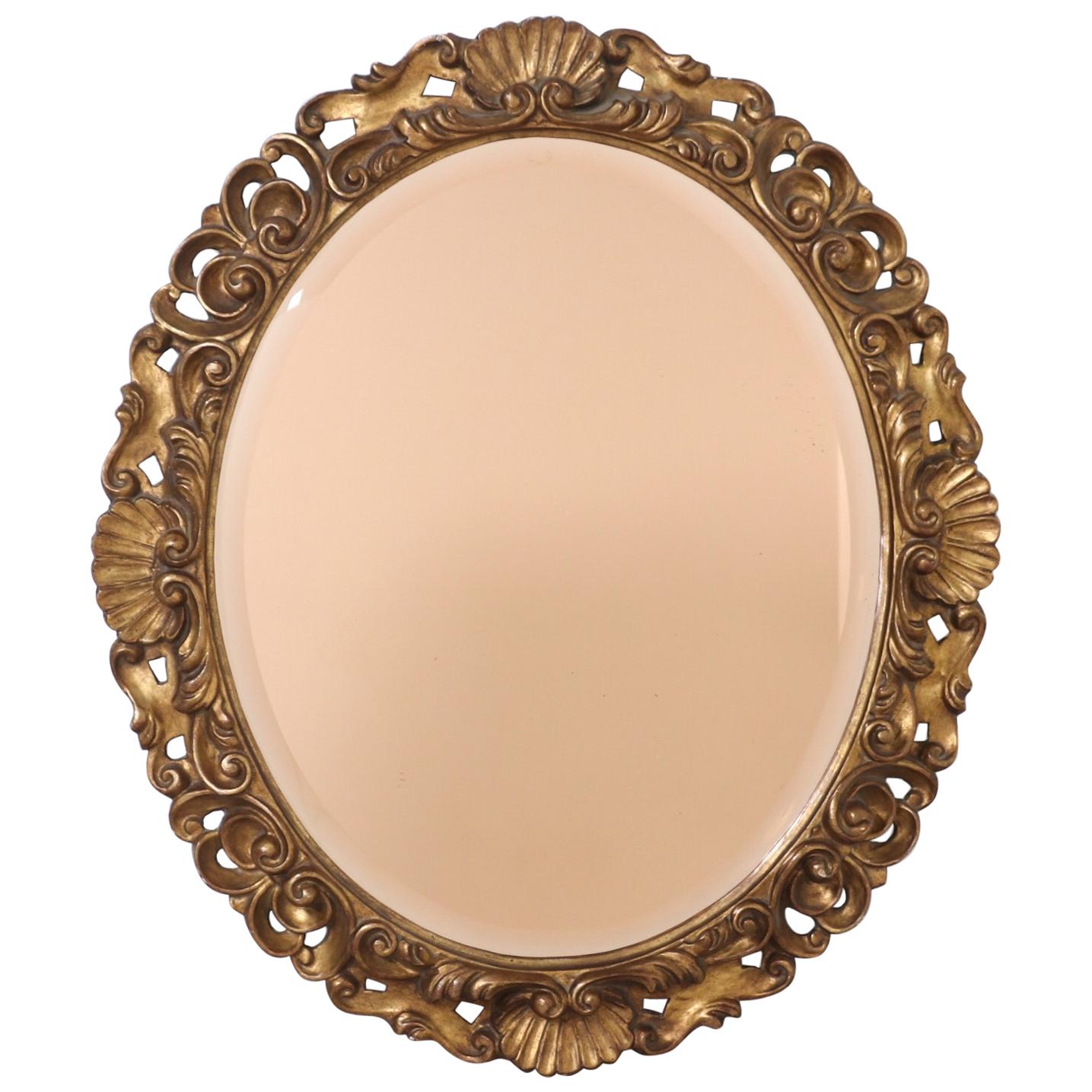 1950s Italian Giltwood And Pink Glass Mirror