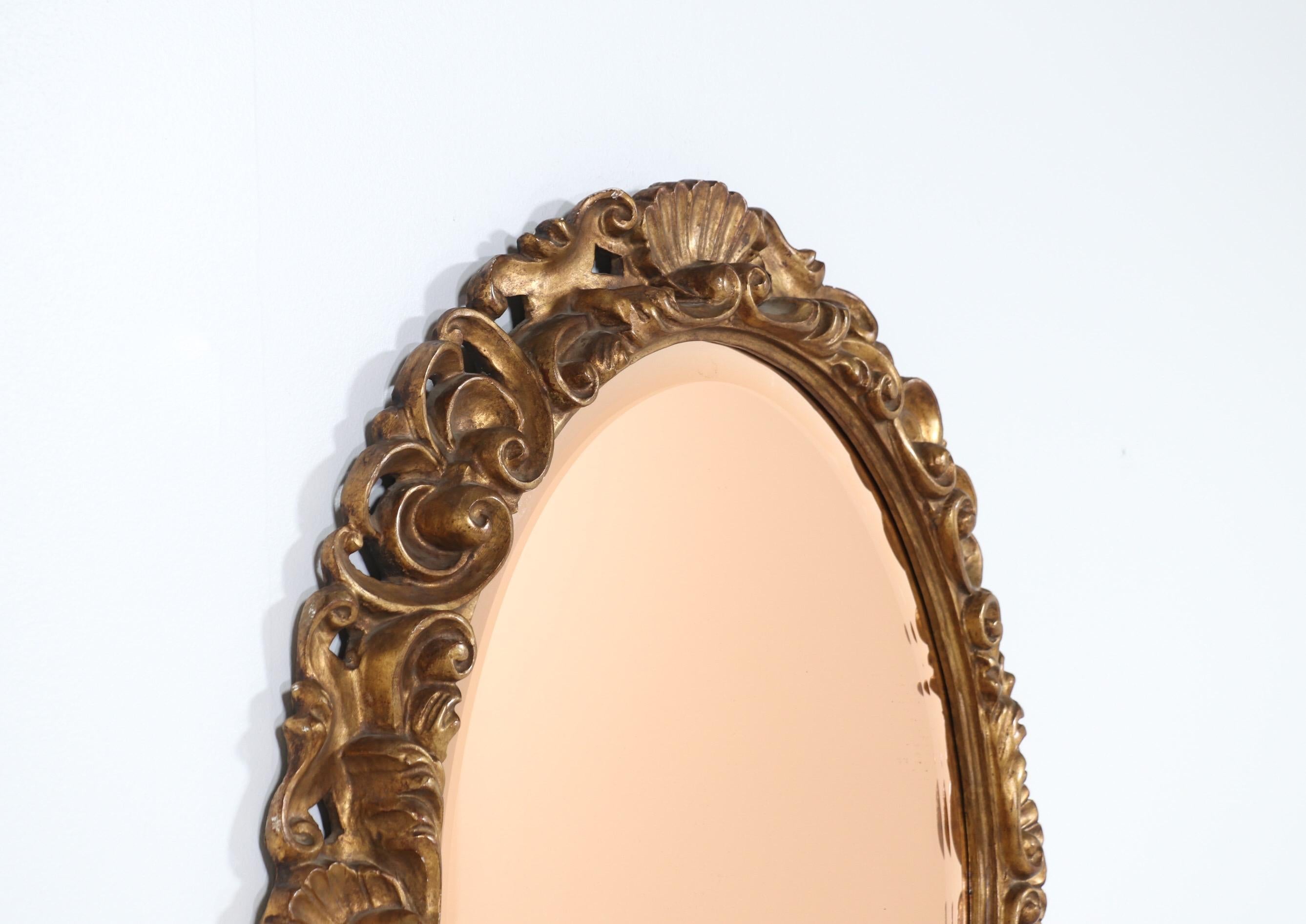 Rococo 1950s Italian Giltwood And Pink Glass Mirror