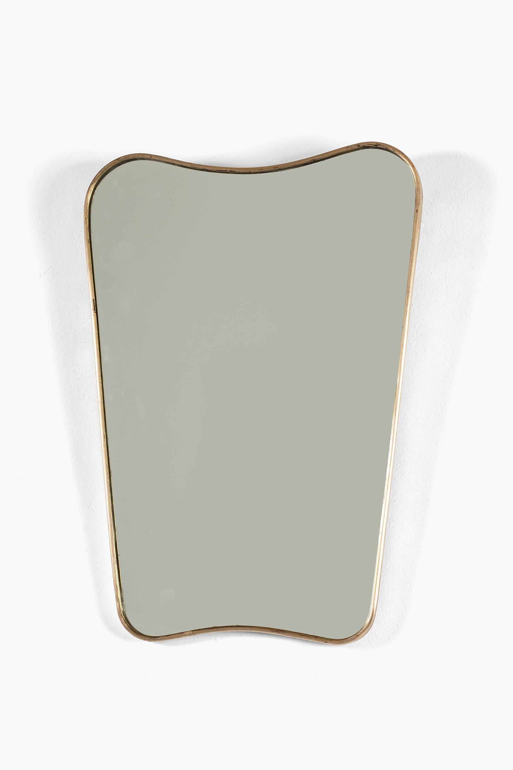Gilt 1950s Italian Gio Ponti Brass Framed Mirror  For Sale