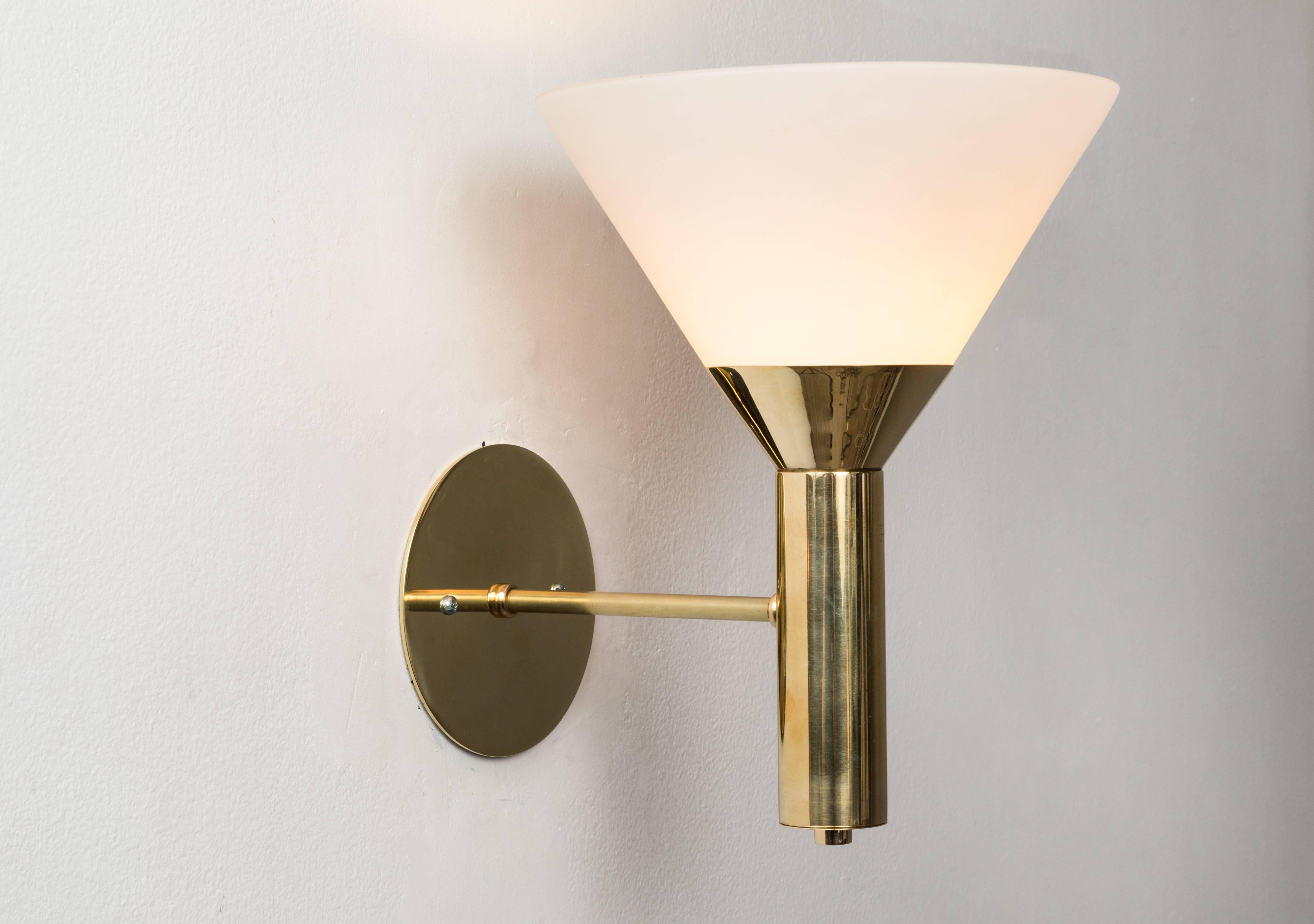 Mid-Century Modern 1950s Italian Glass and Brass Cone Sconces