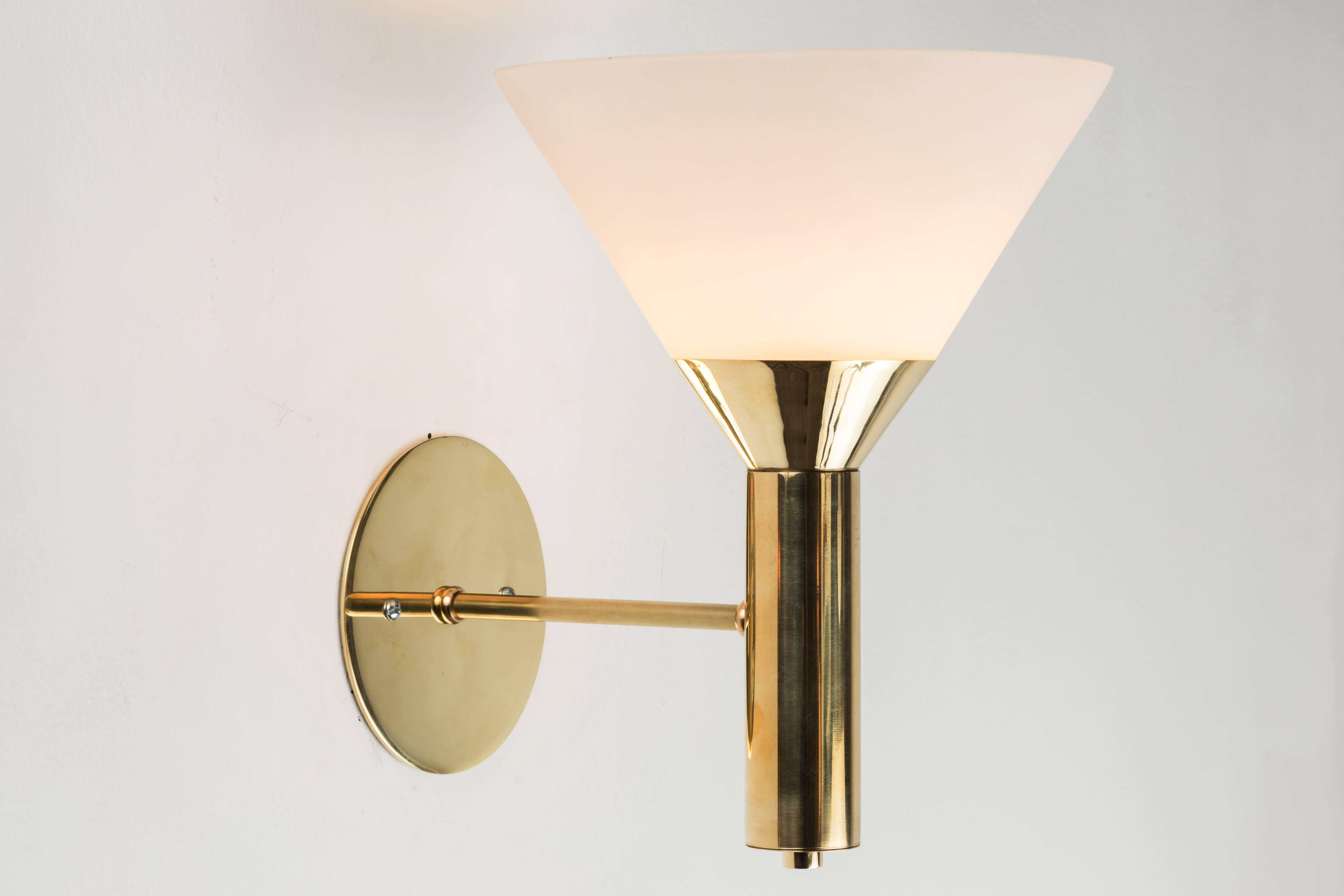 1950s Italian Glass and Brass Cone Sconces 1
