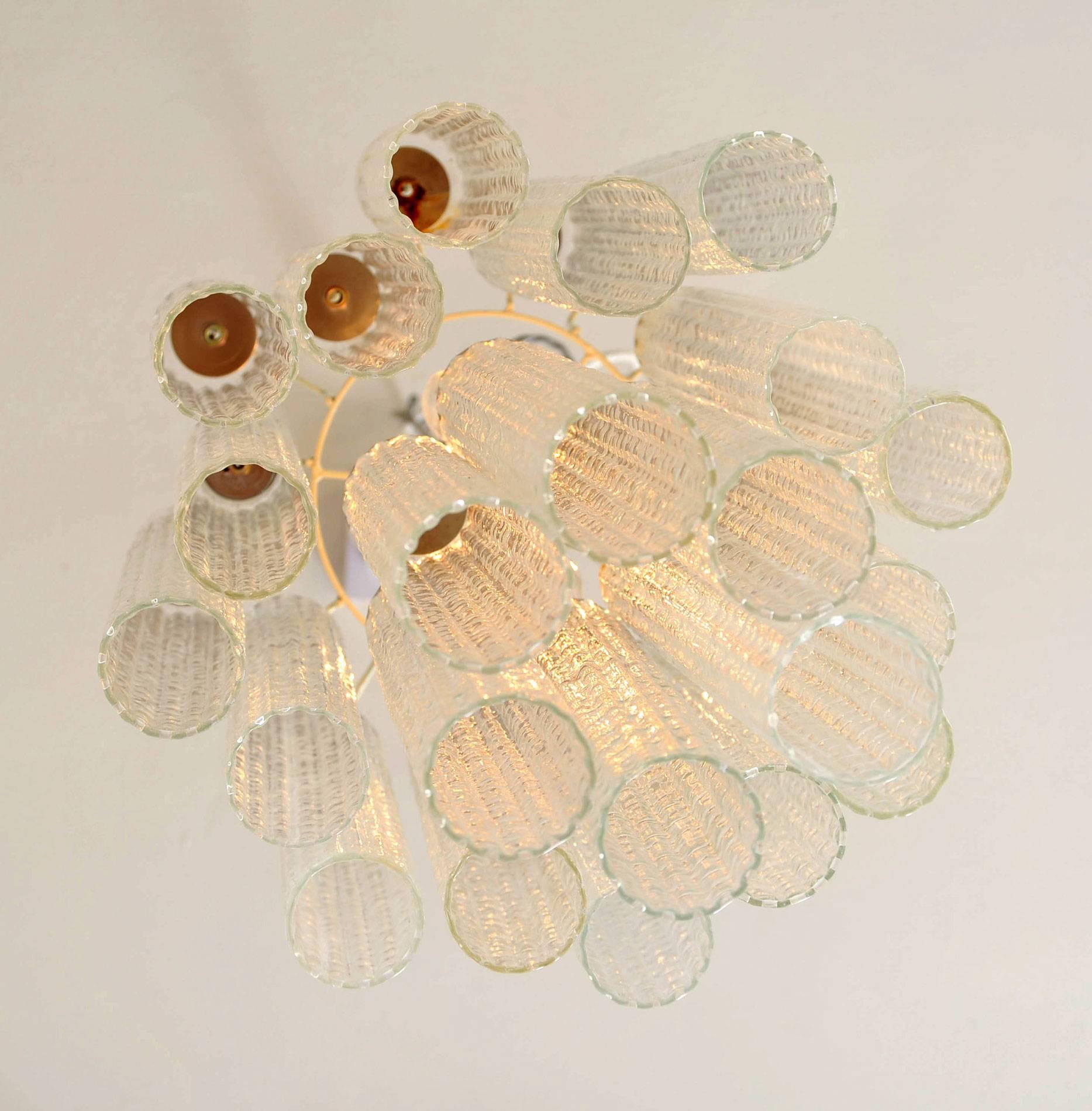 Venini Chandelier Murano glass with iron frame, Italy, 1950 Metal en venta